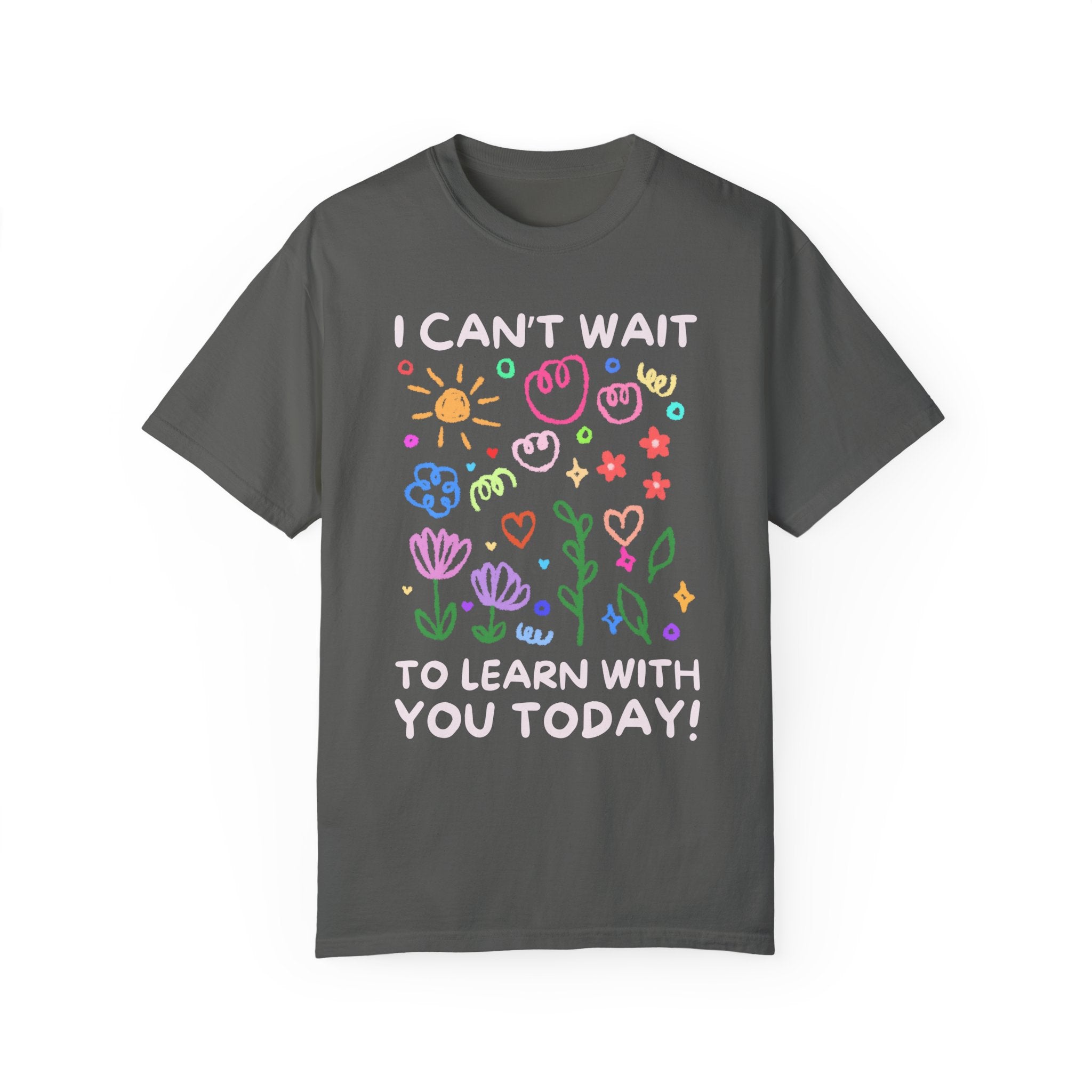 Cute Second Grade Teacher Tee with Adorable Doodles: I Can't Wait to Learn With You Today! Silly Elementary School, Preschool Teacher Shirt - Opal and June