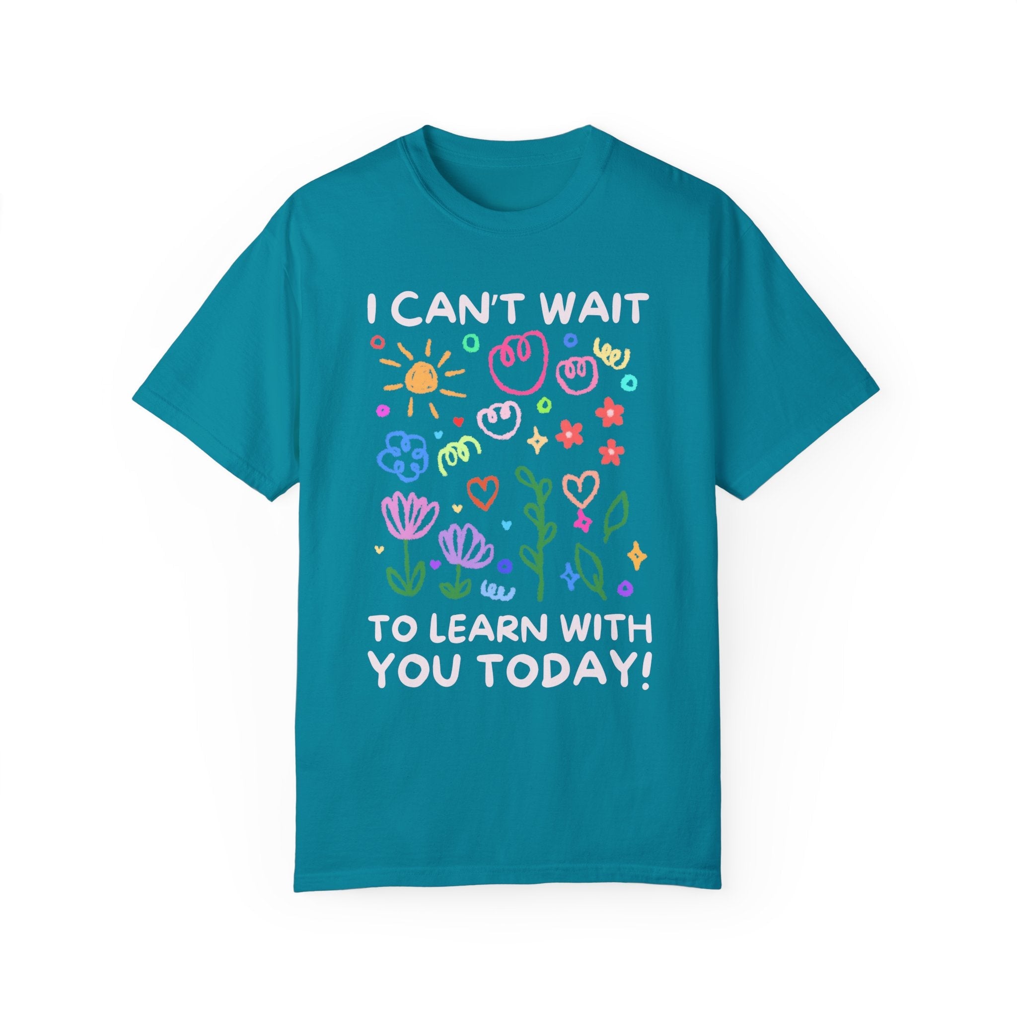 Cute Second Grade Teacher Tee with Adorable Doodles: I Can't Wait to Learn With You Today! Silly Elementary School, Preschool Teacher Shirt - Opal and June