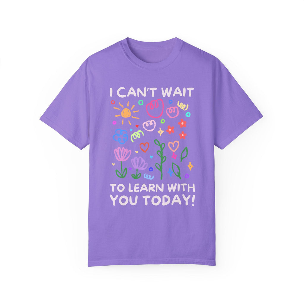 Cute Second Grade Teacher Tee with Adorable Doodles: I Can't Wait to Learn With You Today! Silly Elementary School, Preschool Teacher Shirt - Opal and June