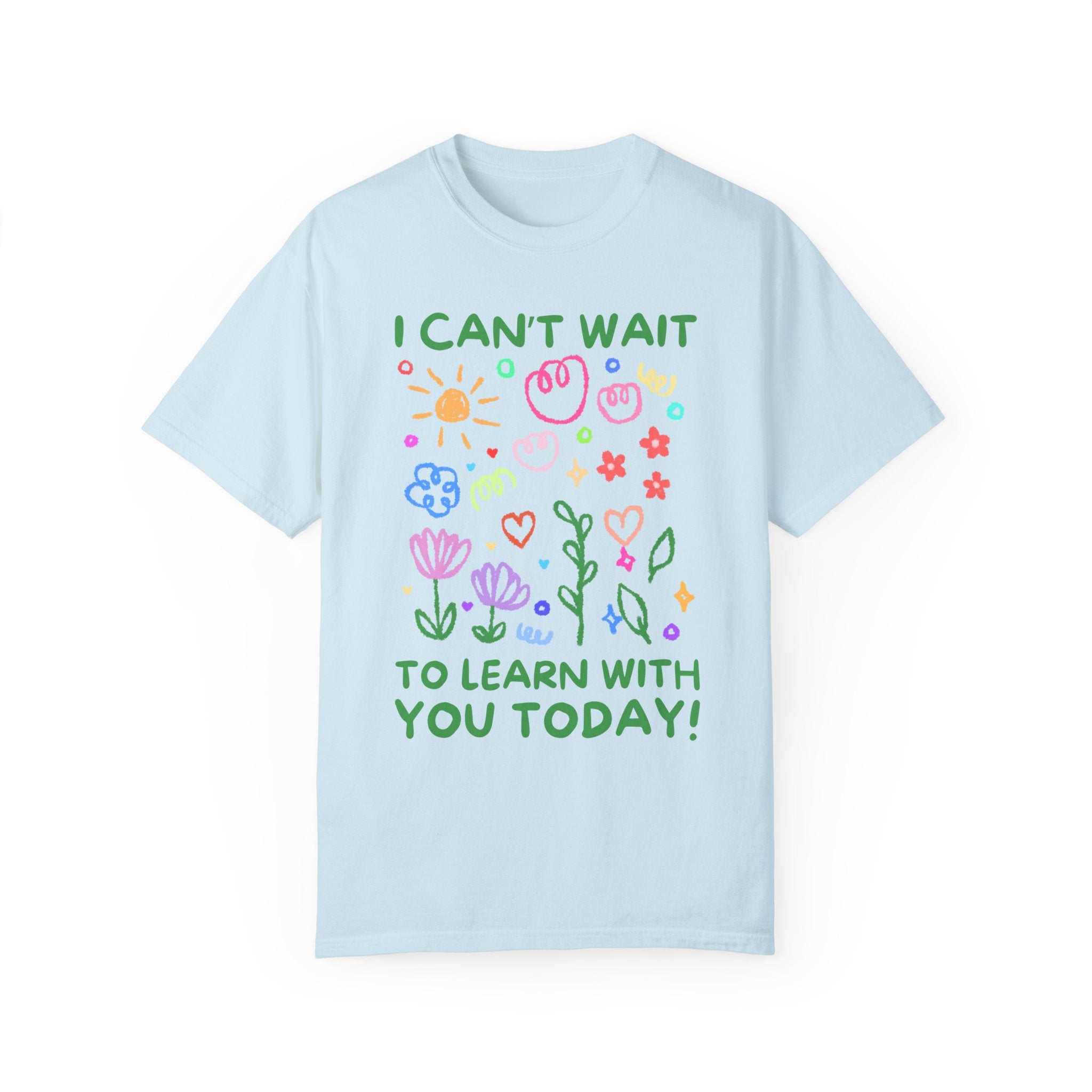 Cute Second Grade Teacher Tee with Adorable Doodles: I Can't Wait to Learn With You Today! Silly Elementary School, Preschool Teacher Shirt - Opal and June