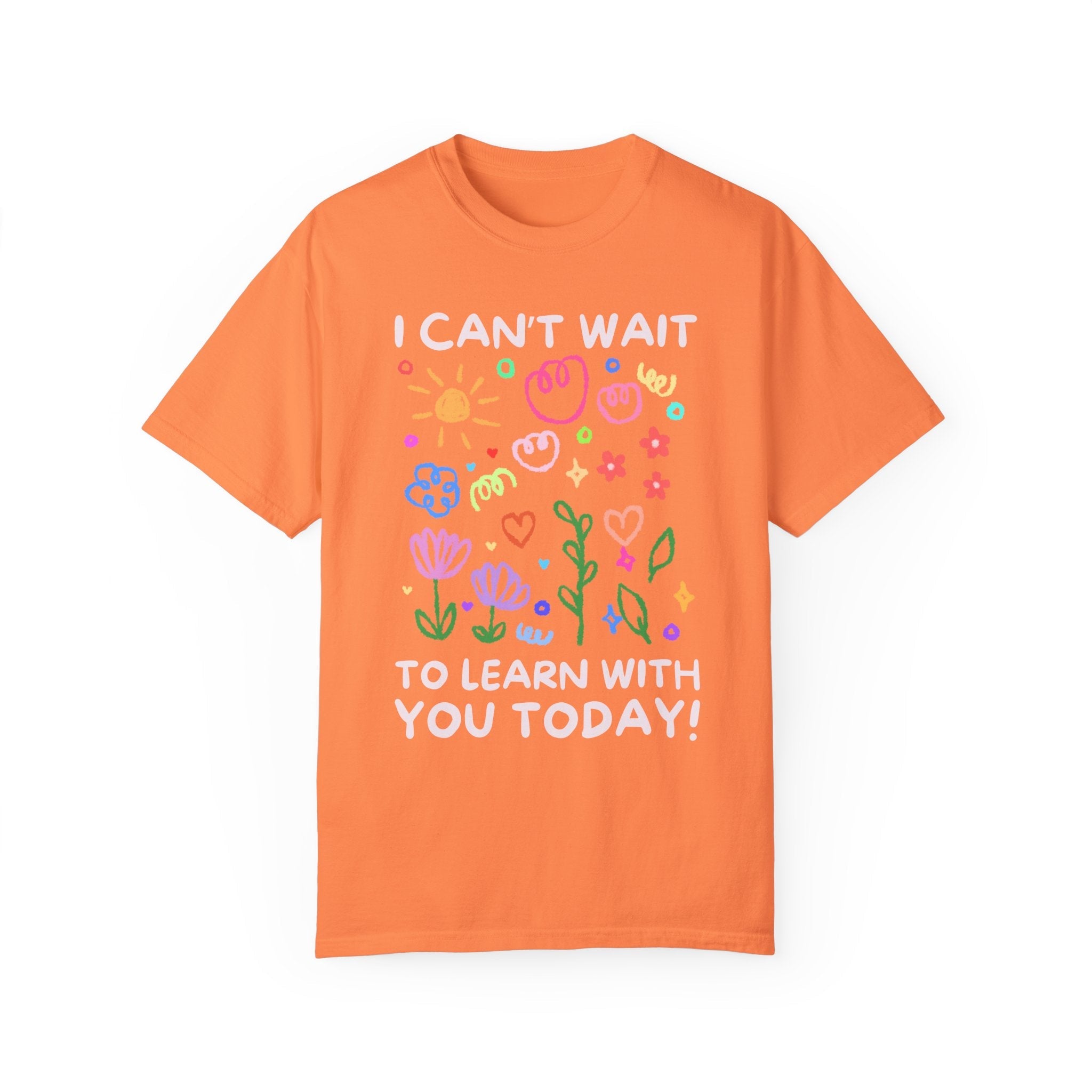 Cute Second Grade Teacher Tee with Adorable Doodles: I Can't Wait to Learn With You Today! Silly Elementary School, Preschool Teacher Shirt - Opal and June