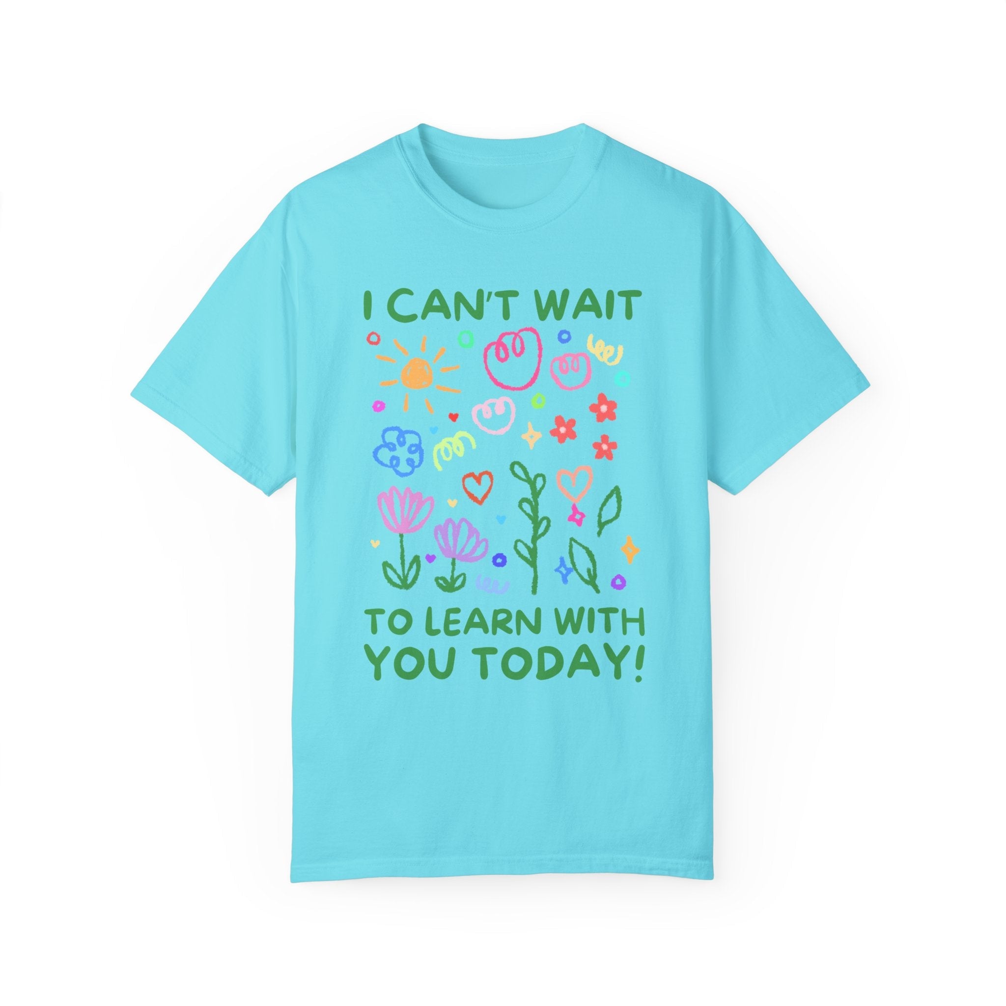 Cute Second Grade Teacher Tee with Adorable Doodles: I Can't Wait to Learn With You Today! Silly Elementary School, Preschool Teacher Shirt - Opal and June