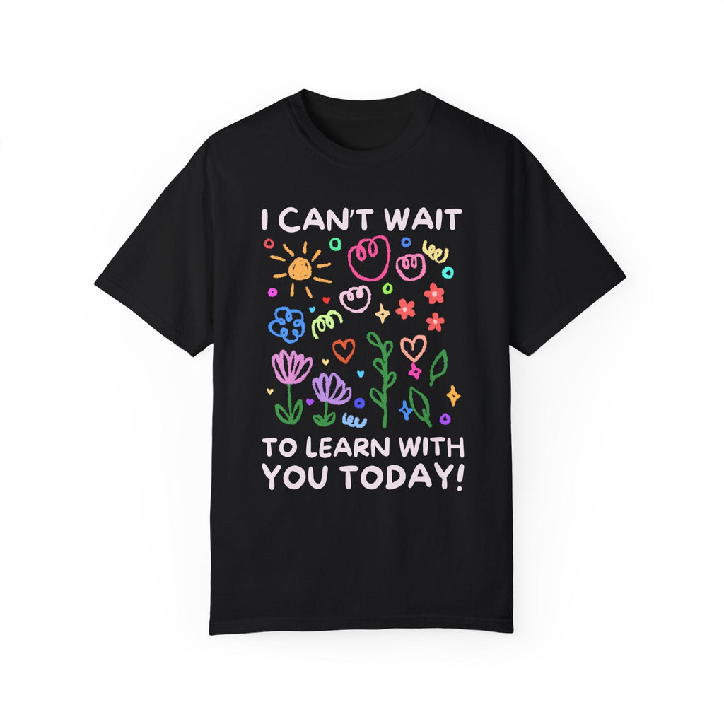 Cute Second Grade Teacher Tee with Adorable Doodles: I Can't Wait to Learn With You Today! Silly Elementary School, Preschool Teacher Shirt - Opal and June