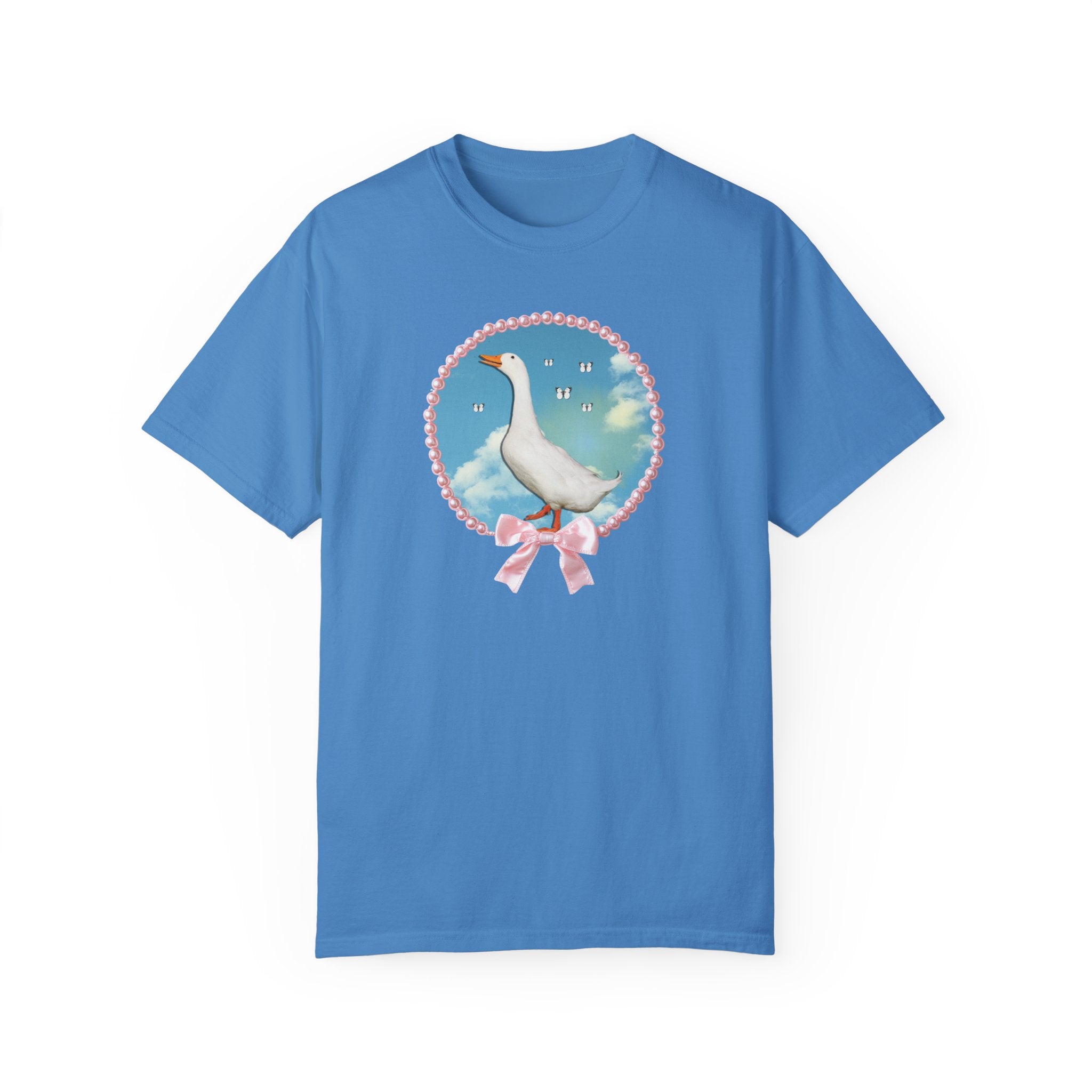 Cute Silly Goose Tee Shirt, Photo of Goose in Front of Sky, Colorful Maximalist T-Shirt for Butterfly Lover, Animal Lover Gift for Daughter - Opal and June