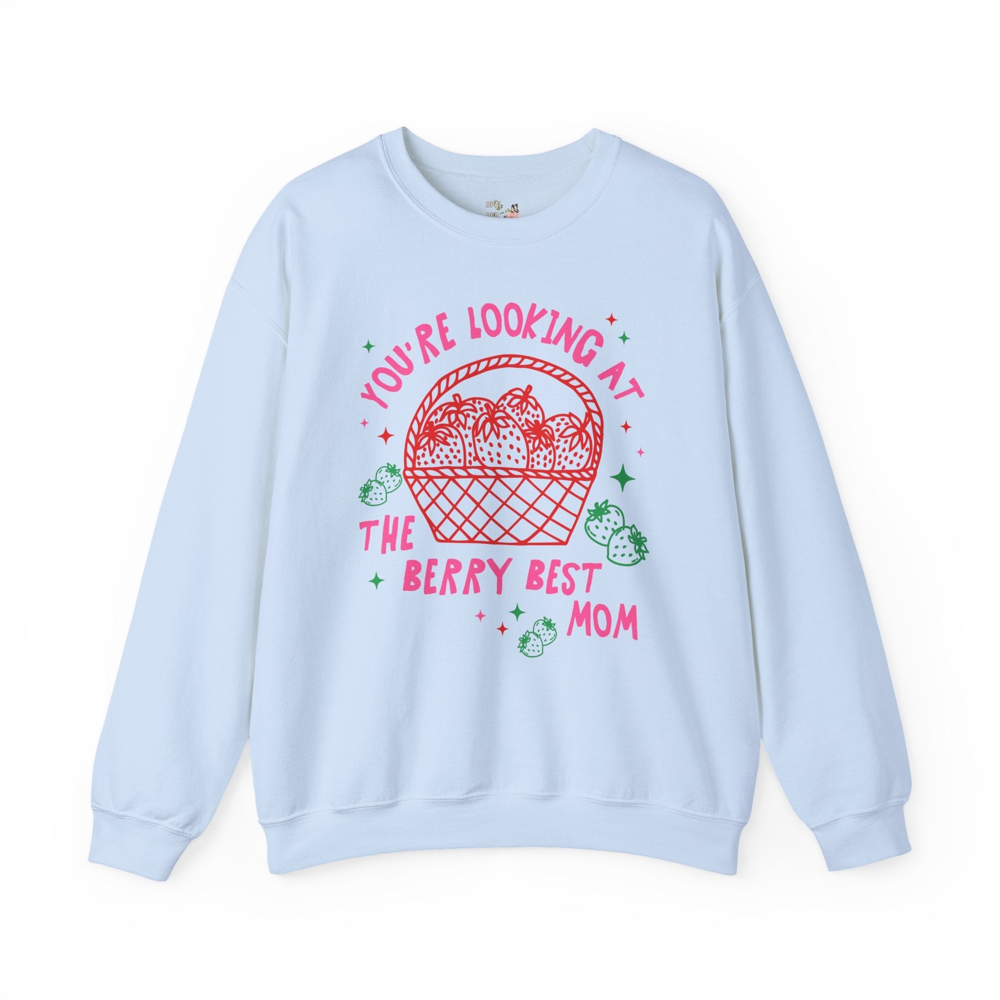 Cute Strawberry Sweatshirt for Mom or New Mama: The Berry Best Mom, Funny Saying Present from Daughter, Cute Fruit Lover Shirt with Stars - Opal and June