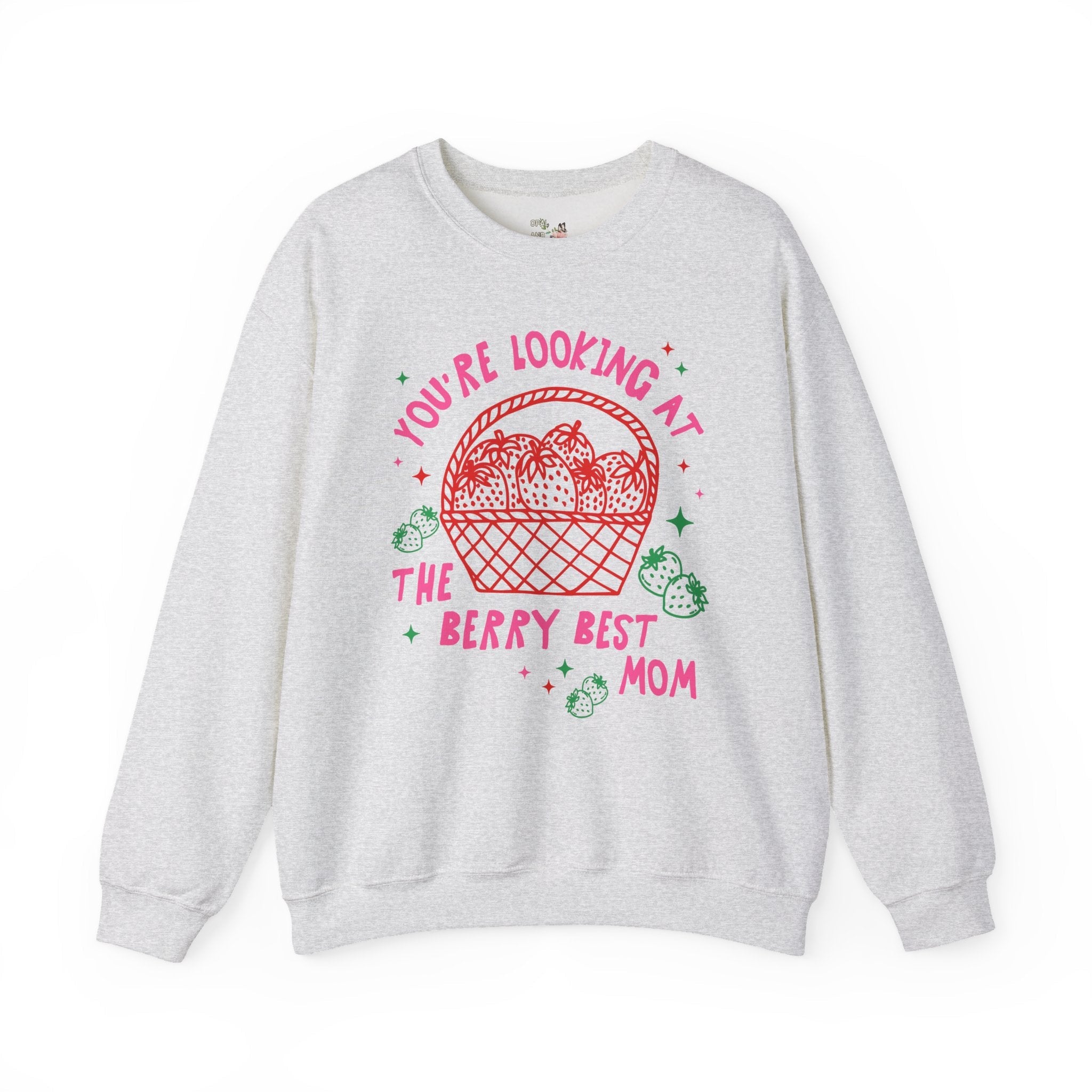Cute Strawberry Sweatshirt for Mom or New Mama: The Berry Best Mom, Funny Saying Present from Daughter, Cute Fruit Lover Shirt with Stars - Opal and June