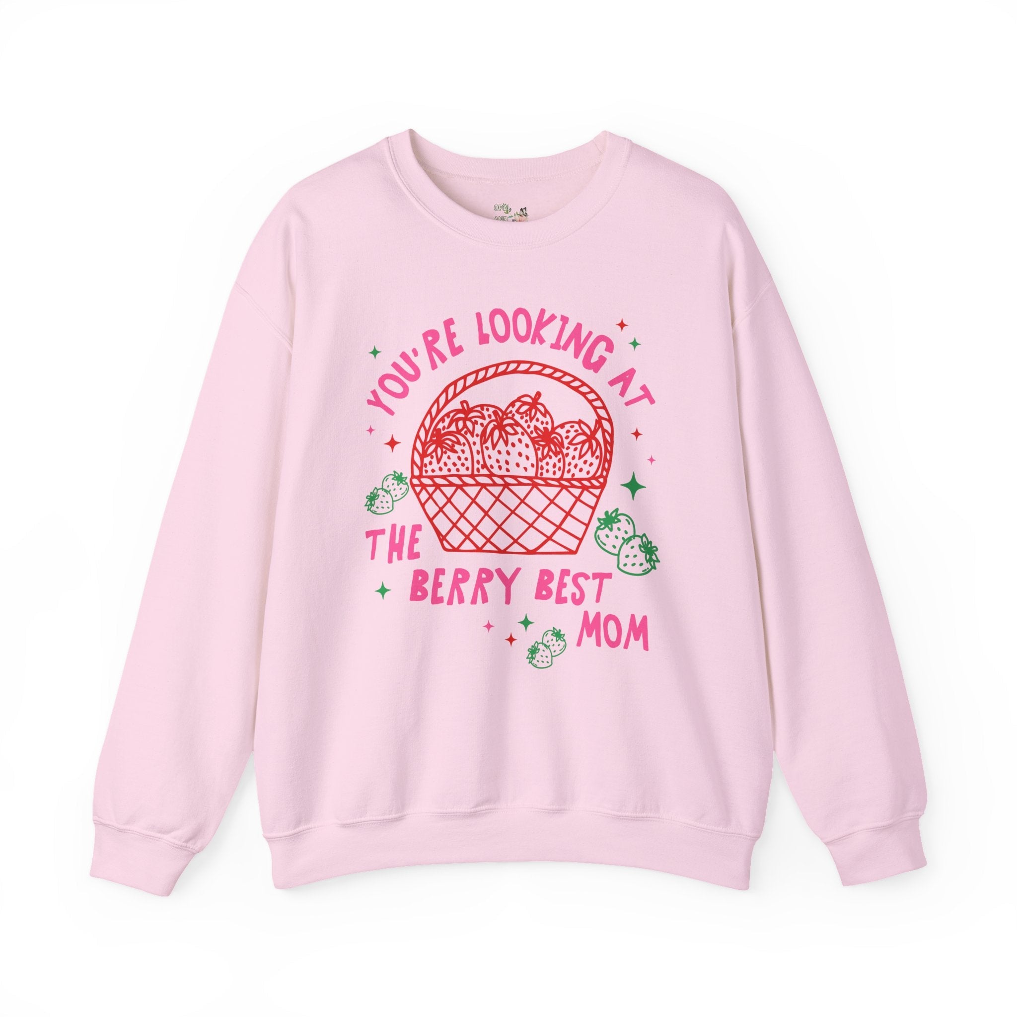 Cute Strawberry Sweatshirt for Mom or New Mama: The Berry Best Mom, Funny Saying Present from Daughter, Cute Fruit Lover Shirt with Stars - Opal and June