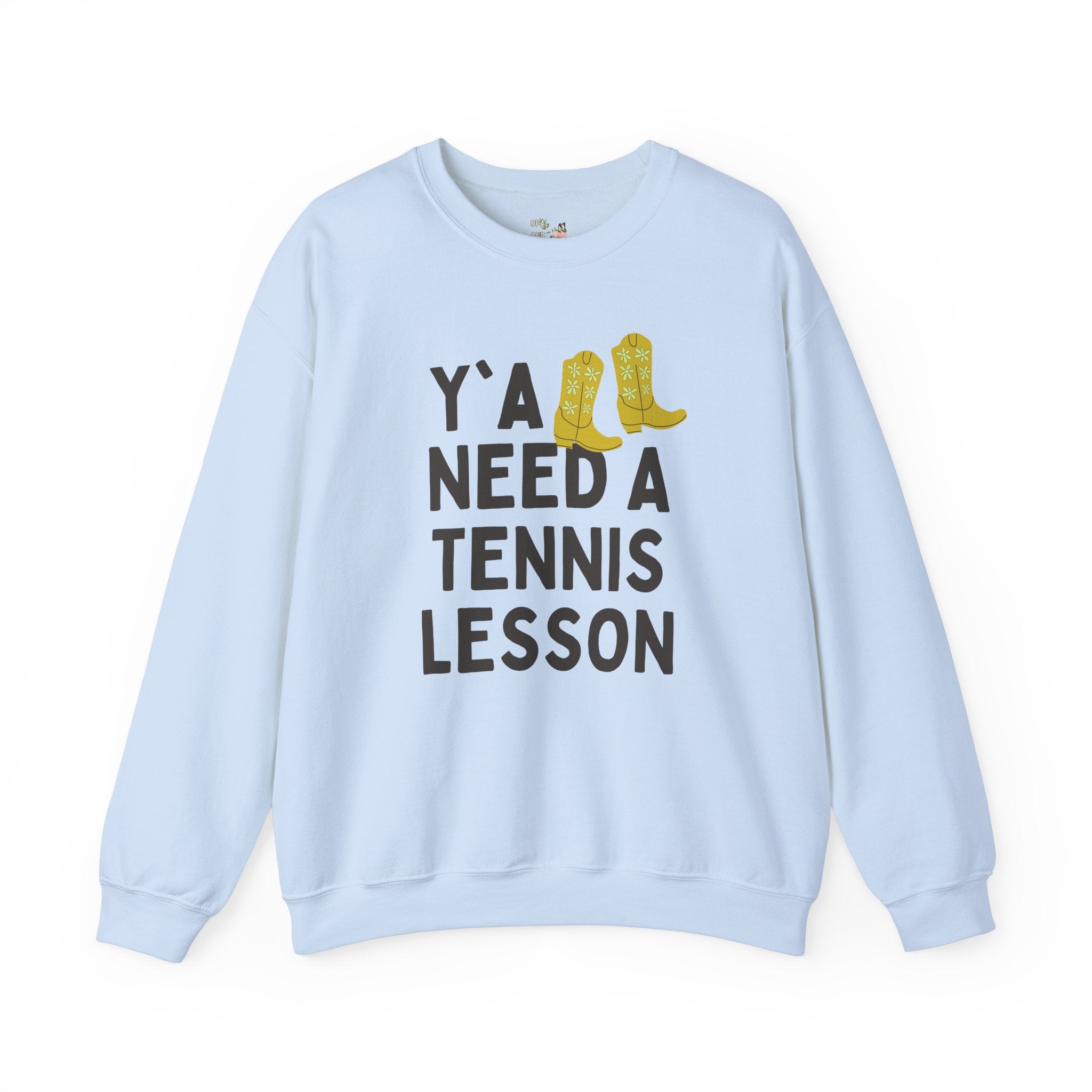 Cute Tennis Coach Sweatshirt, Groovy Western Vibe: Y'all Need a Tennis Lesson, Tennis Instructor or High School Teacher Appreciation Gift - Opal and June