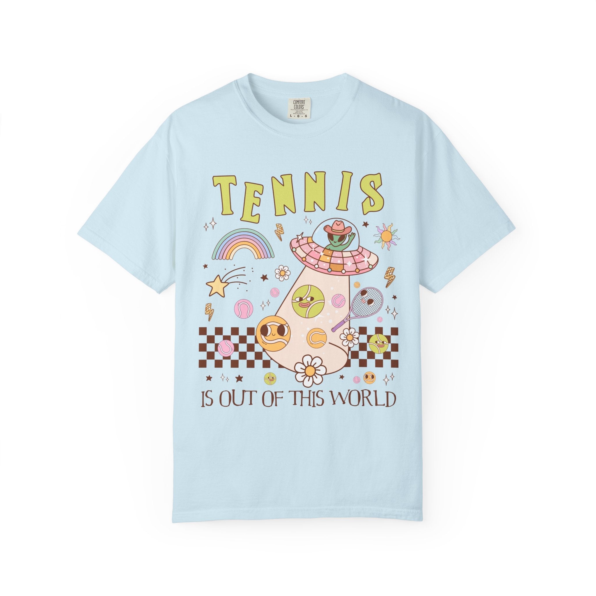 Cute Tennis Coach Tee Shirt with Groovy 90s Vibe, Retro Aesthetic Tennis Player Gift for Sister Who Plays Tennis, Tennis Instructor Present - Opal and June