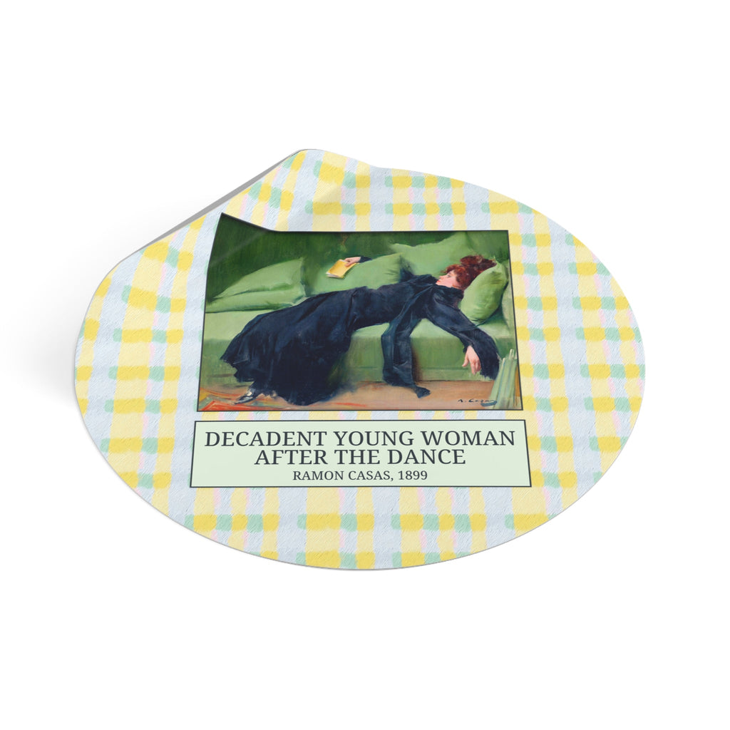 Decadent Young Woman After the Dance by Ramon Casas, 19th Century Art History Sticker, Floral Cottagecore Sticker, Humanities Major Gift - Opal and June