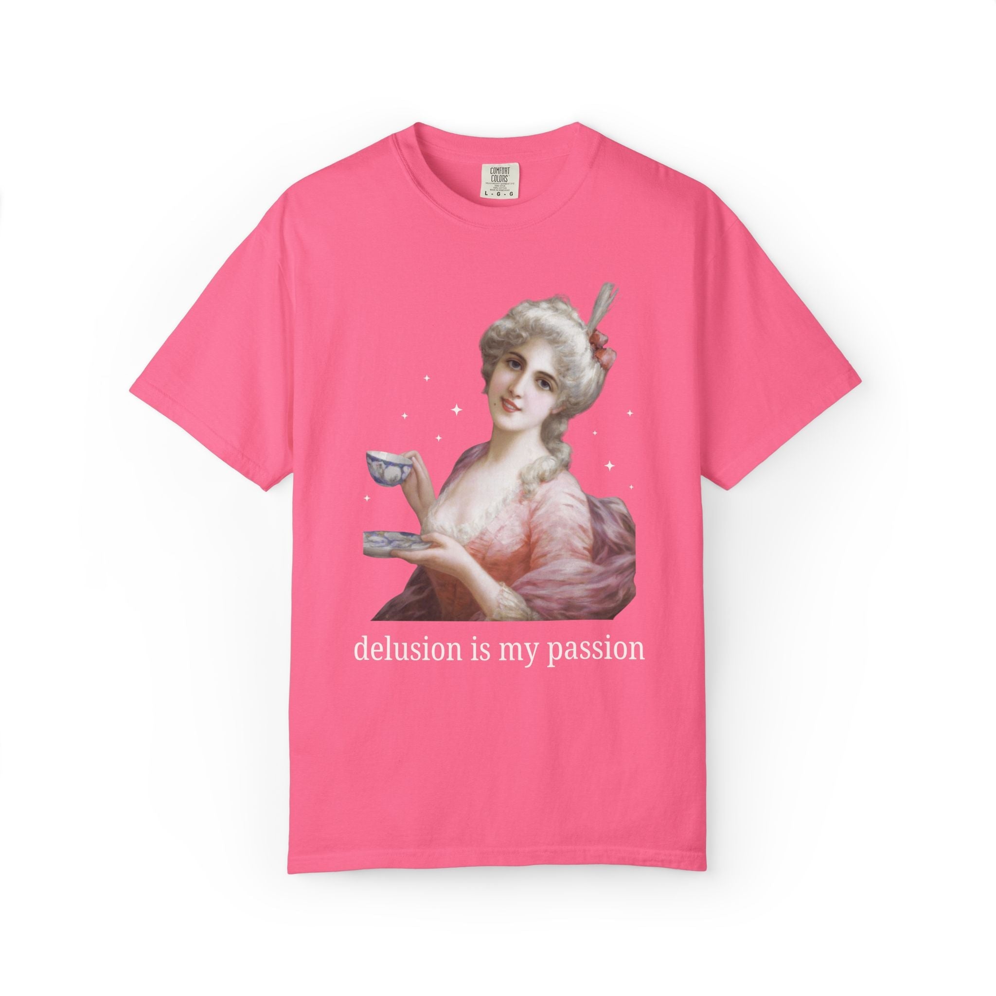 Delusion is My Passion: Funny At History T-Shirt with Stars for Friend Who Loves Tea, Silly Famous Painting Tee, Rococo Art History Gift - Opal and June