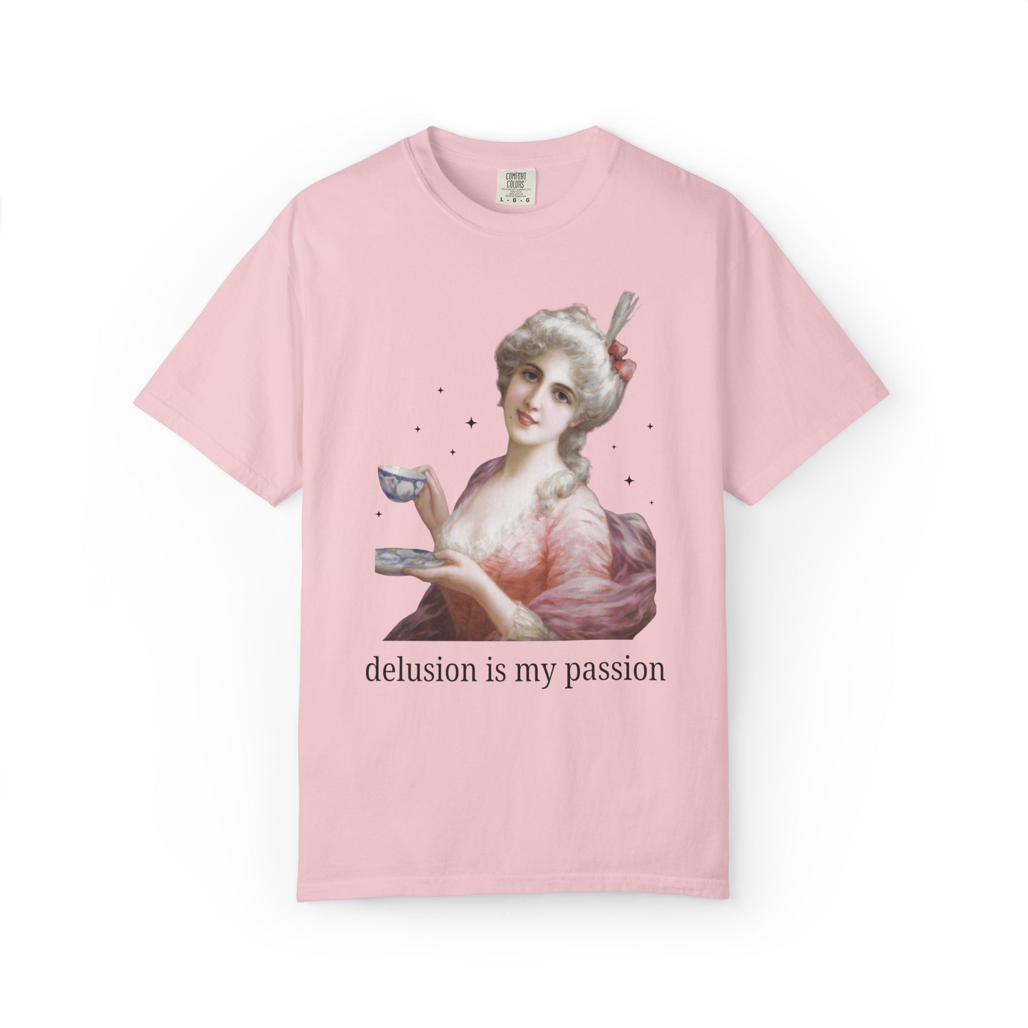 Delusion is My Passion: Funny At History T-Shirt with Stars for Friend Who Loves Tea, Silly Famous Painting Tee, Rococo Art History Gift - Opal and June