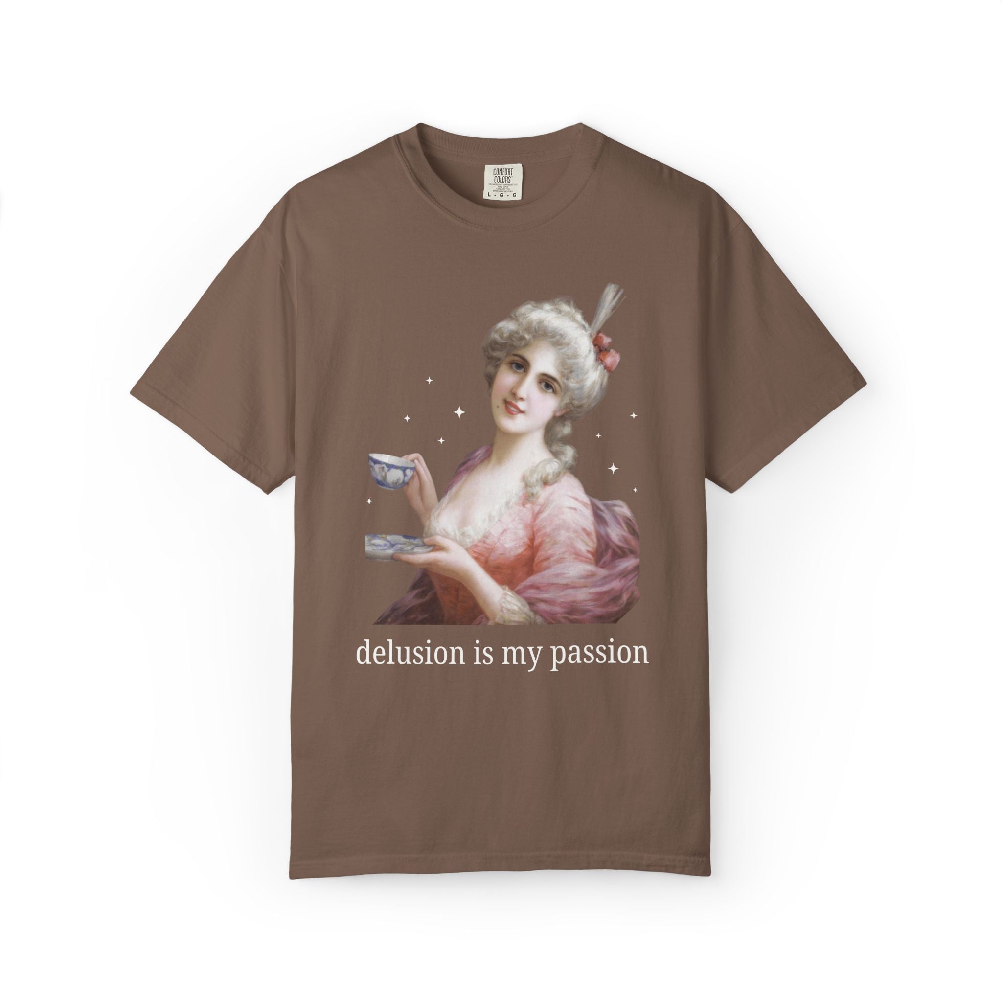 Delusion is My Passion: Funny At History T-Shirt with Stars for Friend Who Loves Tea, Silly Famous Painting Tee, Rococo Art History Gift - Opal and June