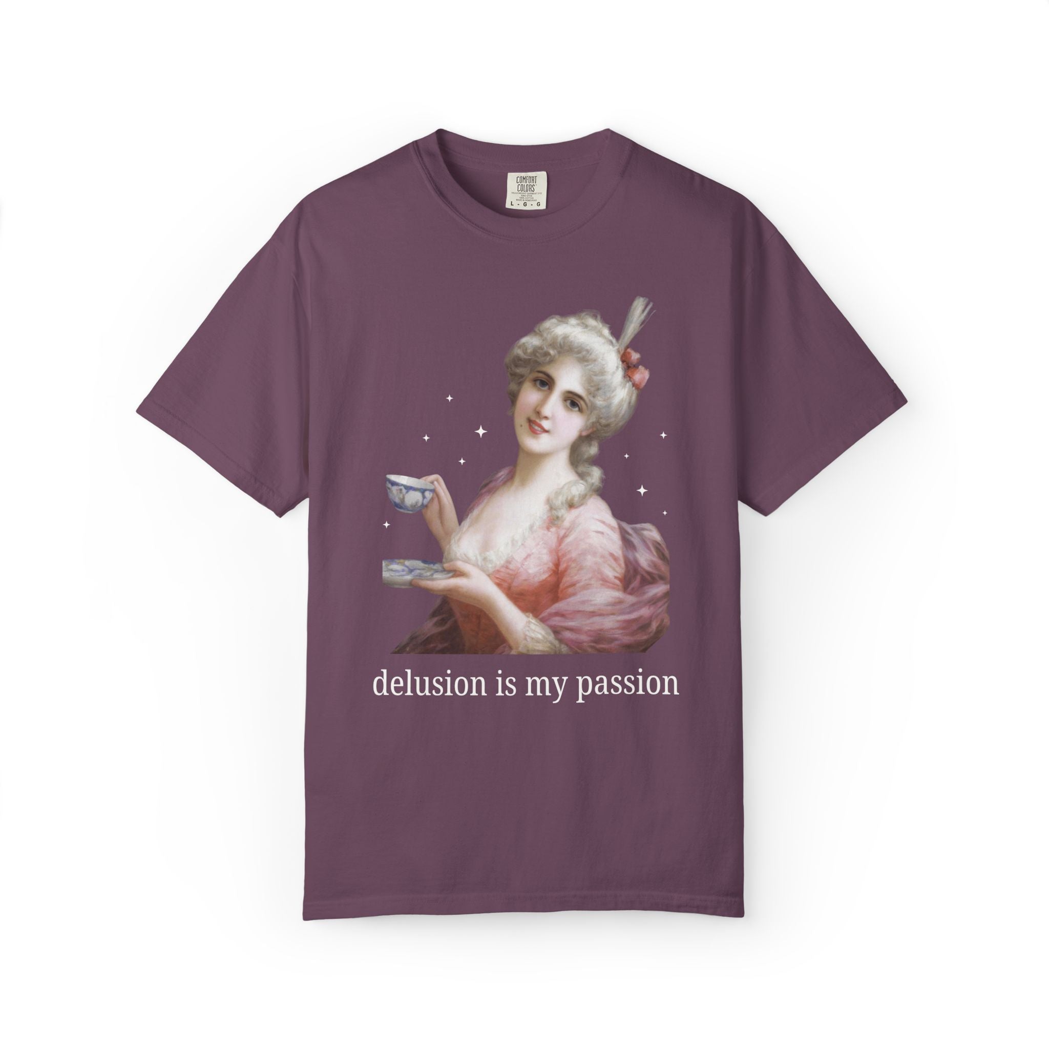 Delusion is My Passion: Funny At History T-Shirt with Stars for Friend Who Loves Tea, Silly Famous Painting Tee, Rococo Art History Gift - Opal and June