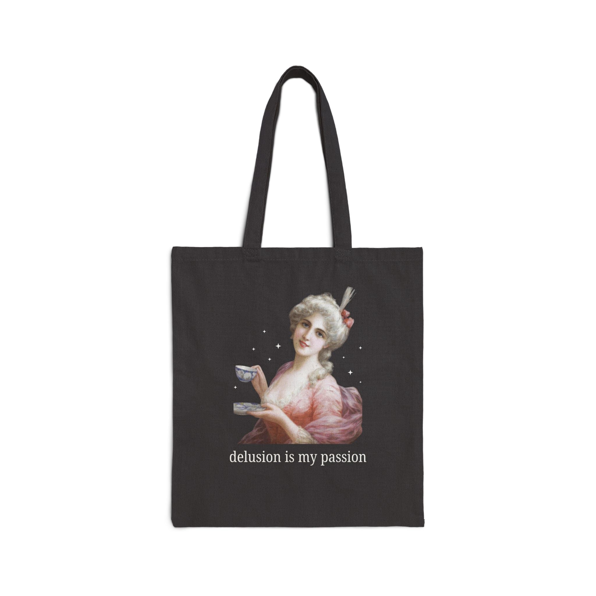 Delusion is My Passion: Funny At History Tote Bag with Stars for Friend Who Loves Tea, Silly Famous Painting Tote, Rococo Art History Gift - Opal and June