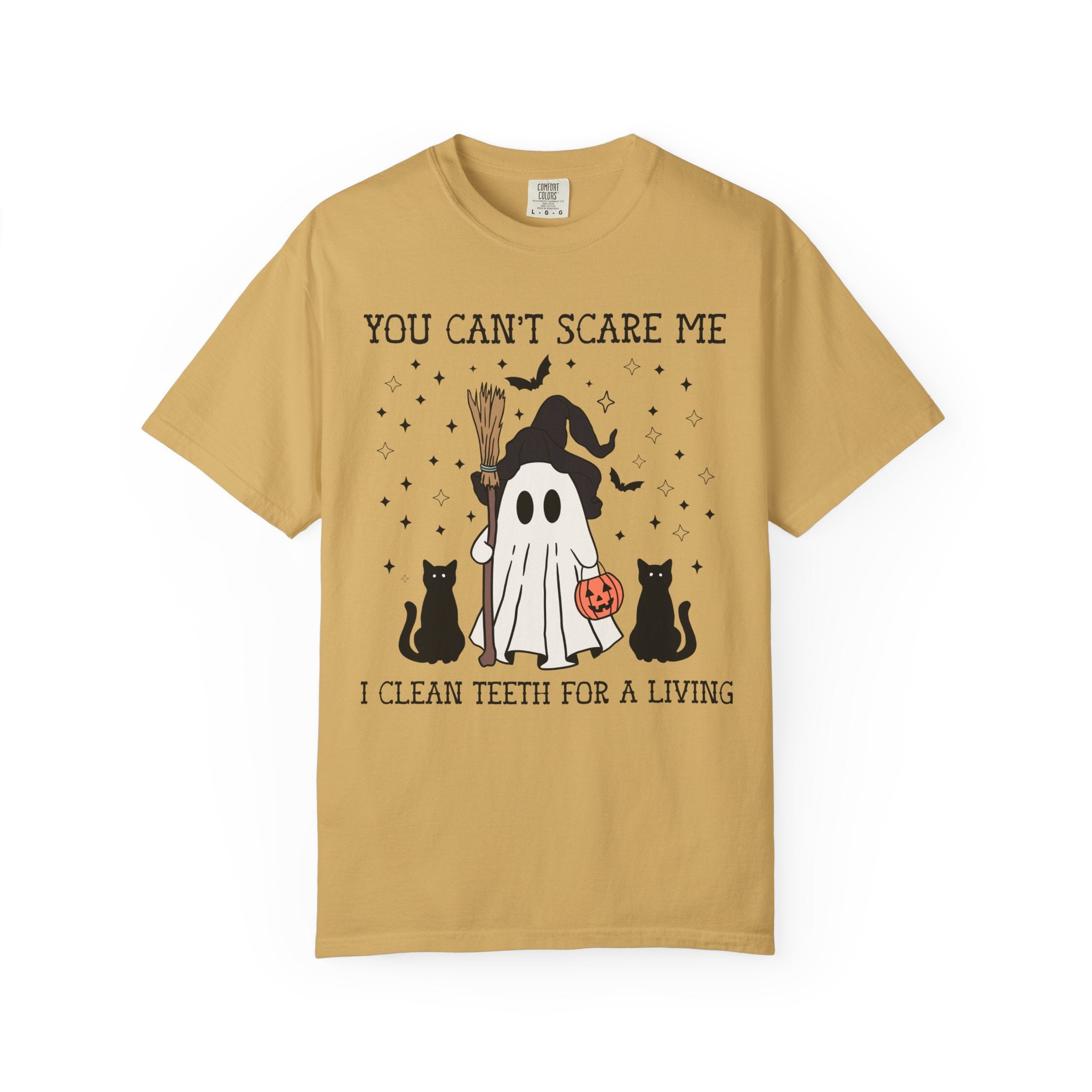Dental Hygienist Halloween Tee Shirt for Dentist or Dental Assistant, Funny Saying Witchy Halloween T-Shirt with Cute Retro Ghost and Cats - Opal and June