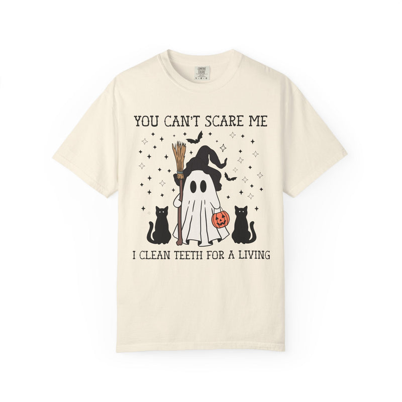 Dental Hygienist Halloween Tee Shirt for Dentist or Dental Assistant, Funny Saying Witchy Halloween T-Shirt with Cute Retro Ghost and Cats - Opal and June