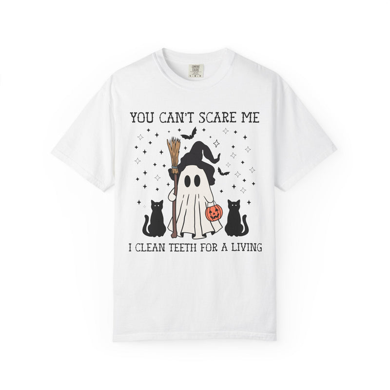 Dental Hygienist Halloween Tee Shirt for Dentist or Dental Assistant, Funny Saying Witchy Halloween T-Shirt with Cute Retro Ghost and Cats - Opal and June