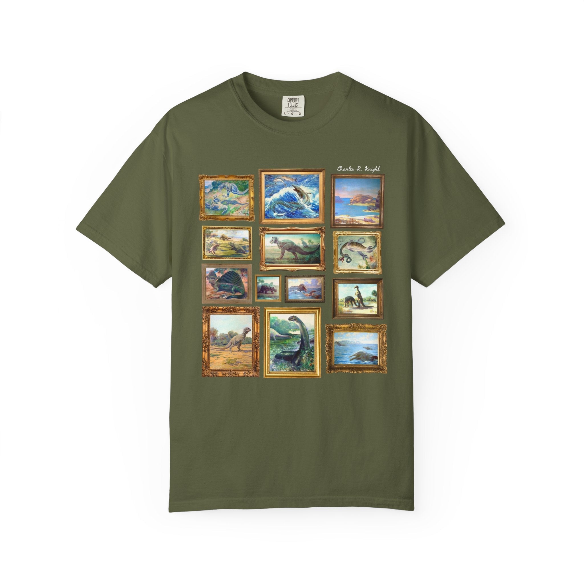 Dinosaur Lover Art History T-Shirt: Famous Late 1800s and Early 1900s Paintings of Dinosaurs by Charles R Knight, Cute Science Teacher Gift - Opal and June