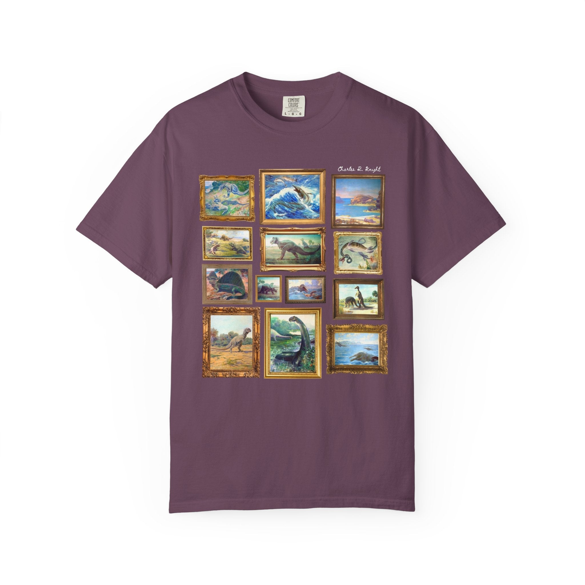 Dinosaur Lover Art History T-Shirt: Famous Late 1800s and Early 1900s Paintings of Dinosaurs by Charles R Knight, Cute Science Teacher Gift - Opal and June