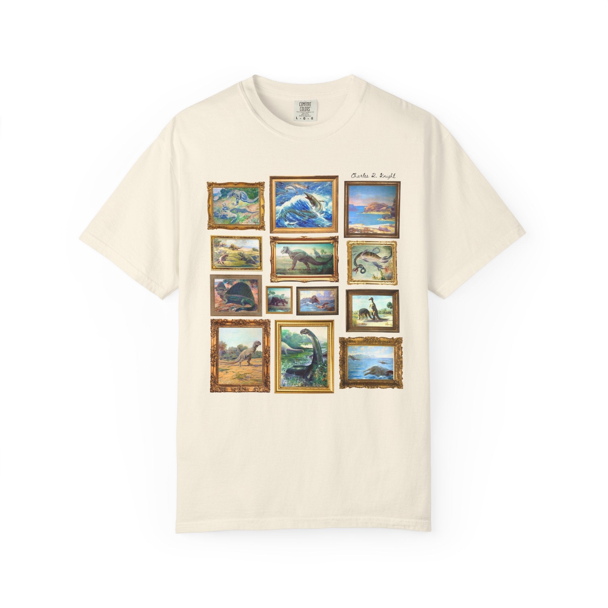 Dinosaur Lover Art History T-Shirt: Famous Late 1800s and Early 1900s Paintings of Dinosaurs by Charles R Knight, Cute Science Teacher Gift - Opal and June
