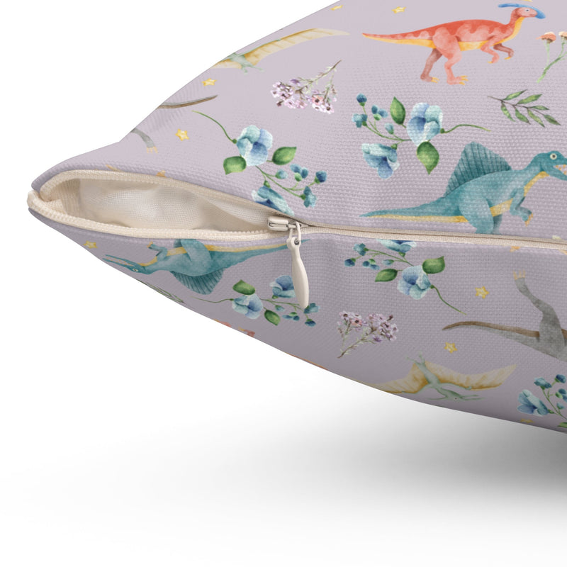 Dinosaur Lover Gift: Floral Dinosaur Pillow, Cottagecore Flowers, Watercolor Dinosaurs | Gift for Geology Science Teacher Who Loves Flowers - Opal and June