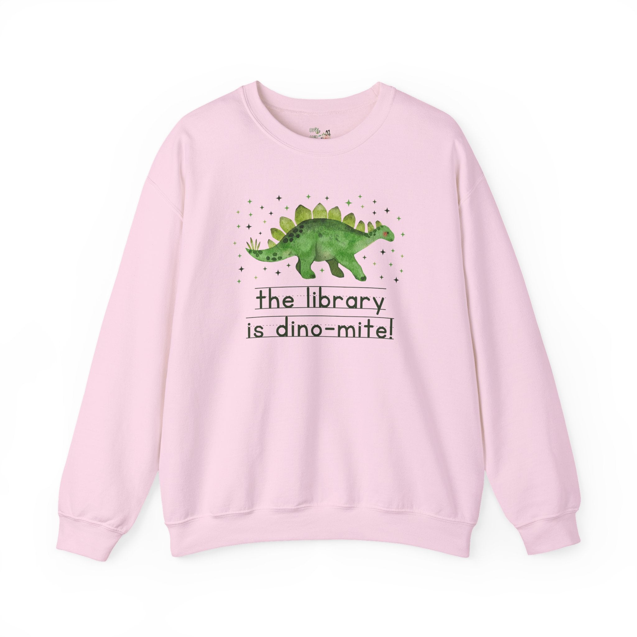 Dinosaur School Librarian Sweatshirt for Back to School, Funny and Adorable 90s Aesthetic Dinosaur Lover Shirt for Library Day or Bookworm - Opal and June
