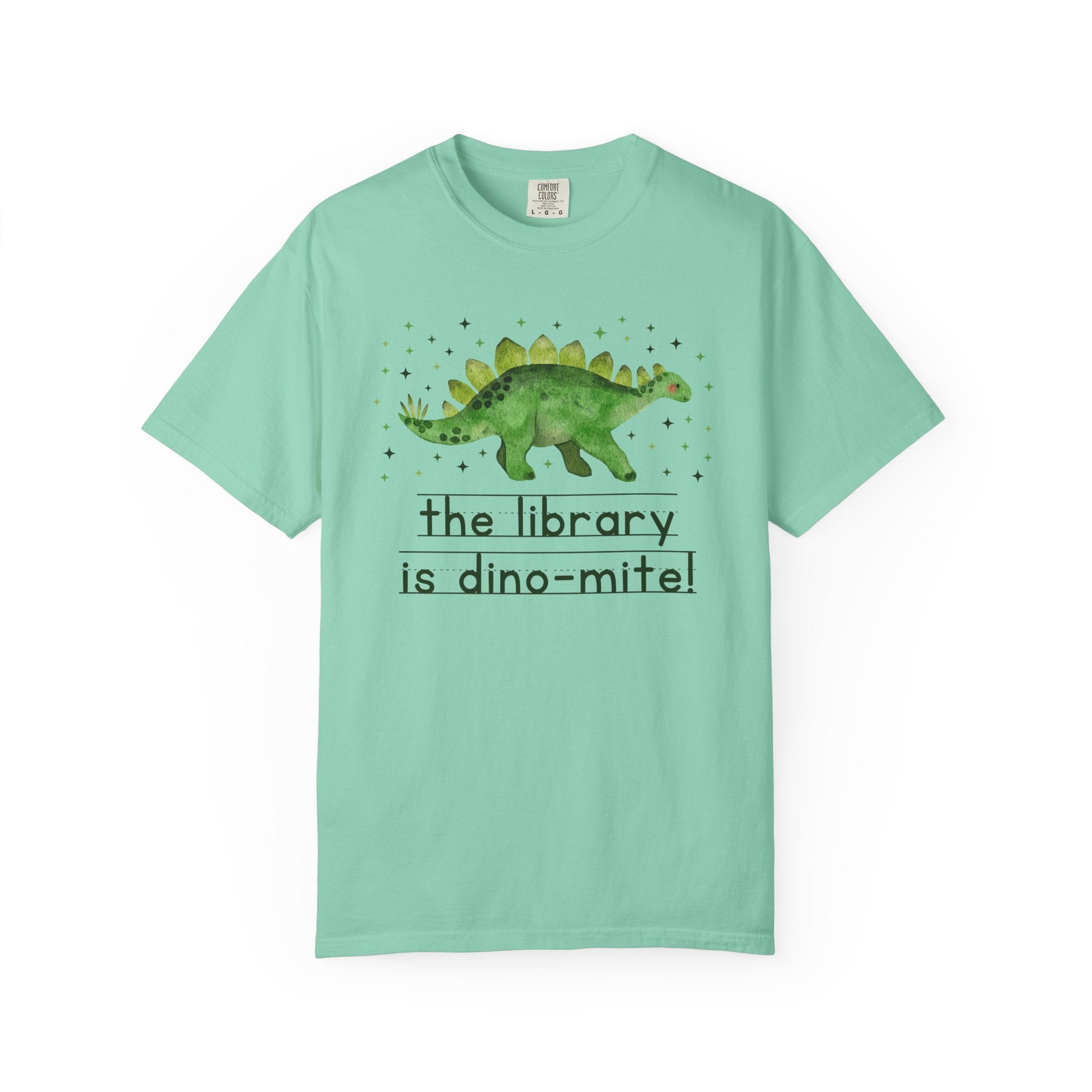 Dinosaur School Librarian Tee Shirt for Back to School, Funny and Adorable 90s Aesthetic Dinosaur Lover T-Shirt for Library Day or Bookworm - Opal and June