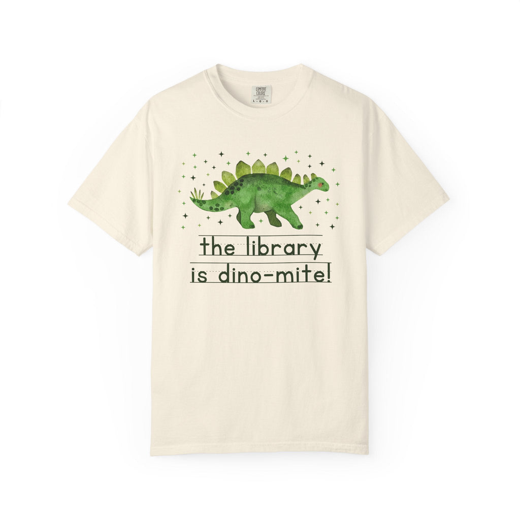 Dinosaur School Librarian Tee Shirt for Back to School, Funny and Adorable 90s Aesthetic Dinosaur Lover T-Shirt for Library Day or Bookworm - Opal and June