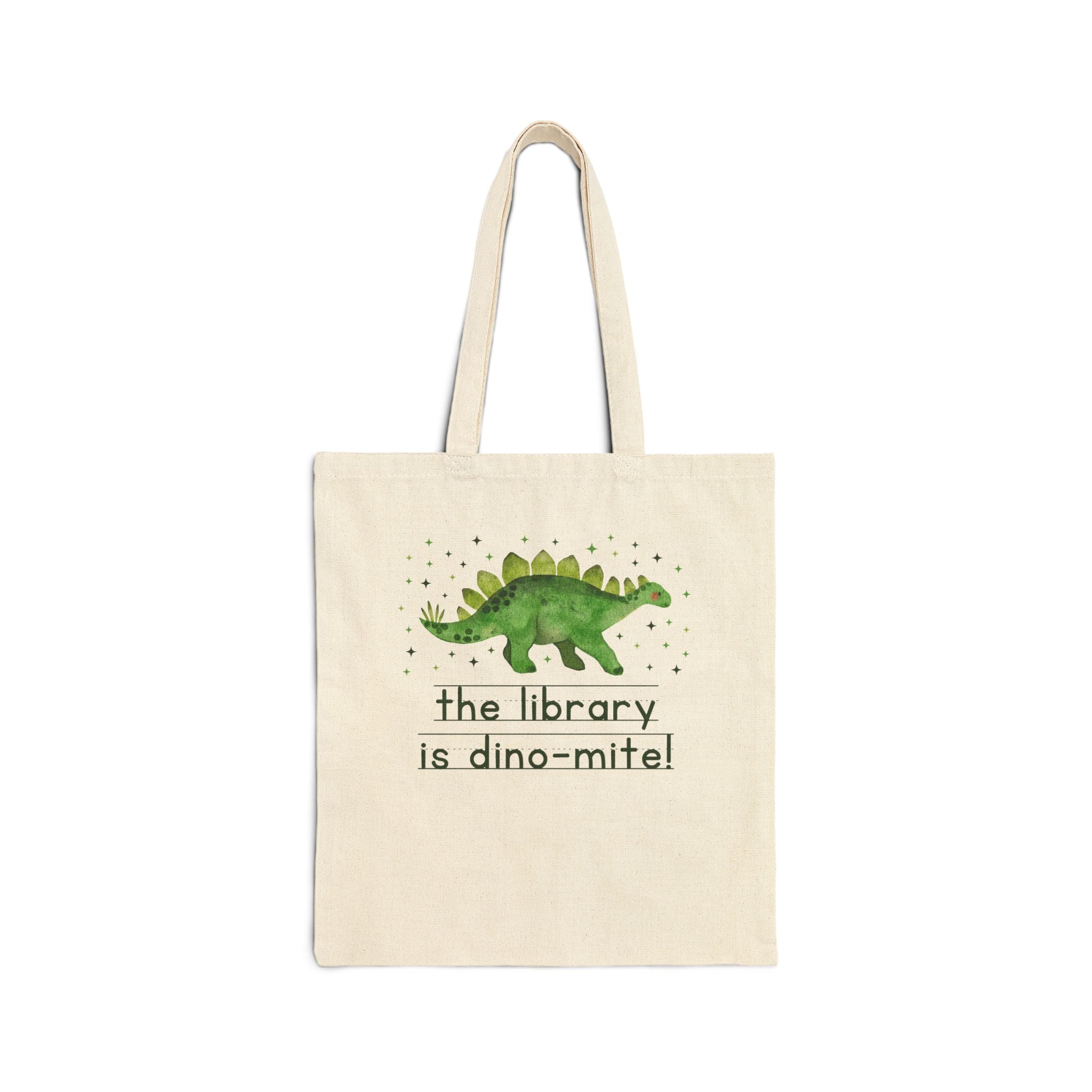 Dinosaur School Librarian Tote Bag for Back to School, Funny and Adorable 90s Aesthetic Dinosaur Lover Tote Bag for Library Day or Bookworm - Opal and June