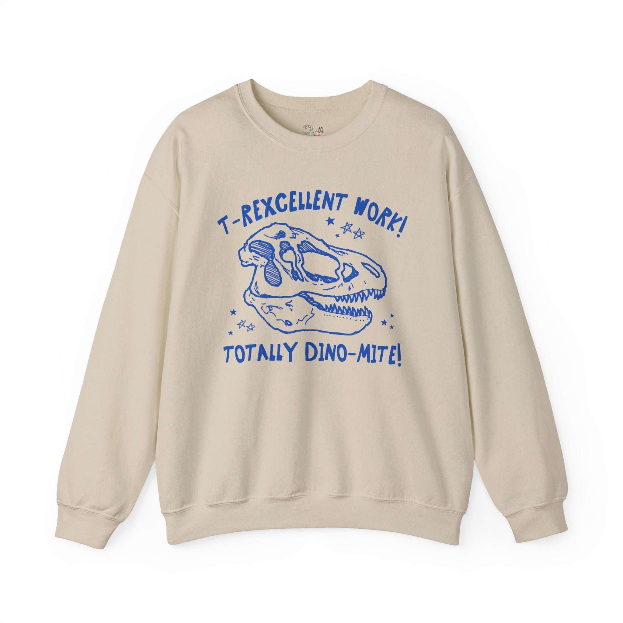 Dinosaur Teacher Sweatshirt for Kindergarten Teacher or Second Grade Teaching Assistant: T - Rexcellent Work! Cute Science Teacher Crewneck - Opal and June