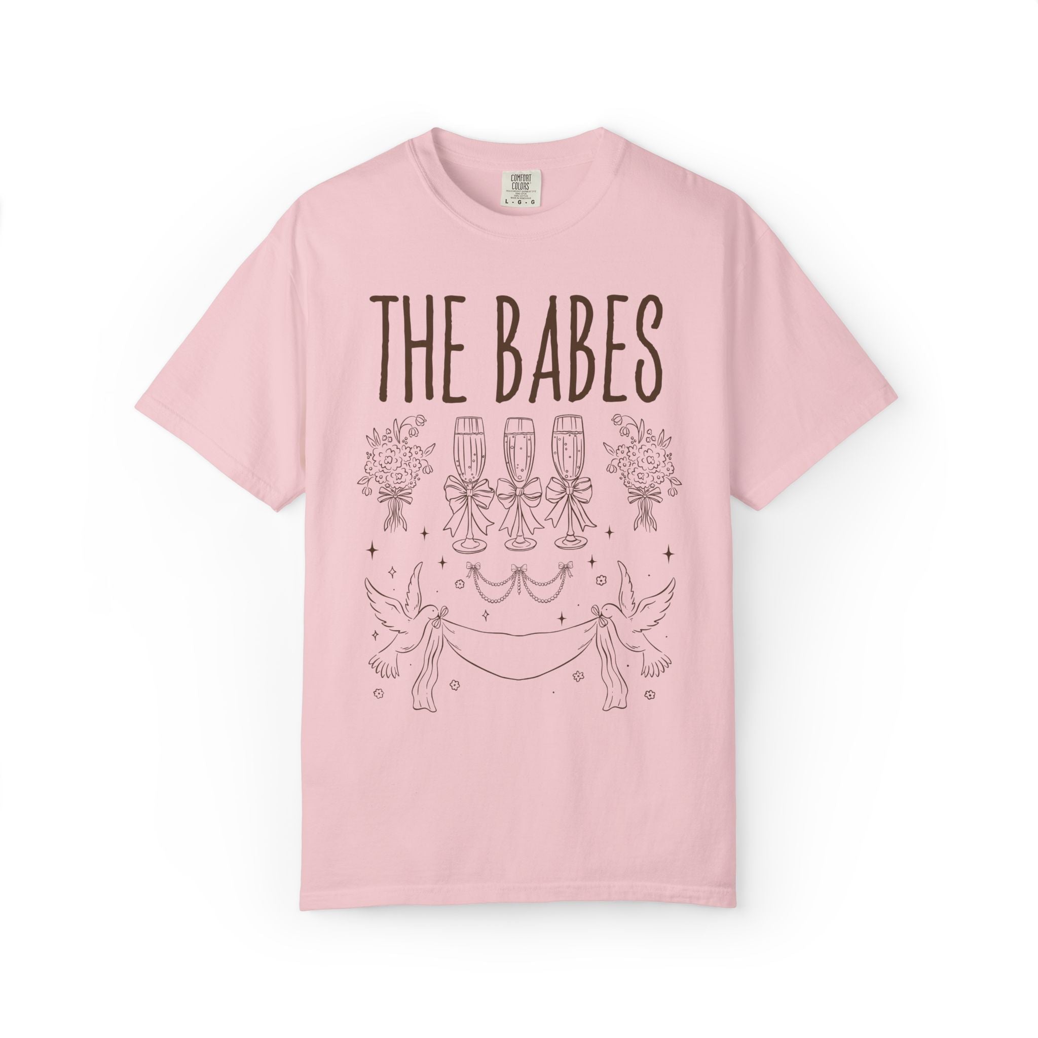 Doodle Bridesmaid and Bride Tee Shirt with Swan and Flowers: Cute and Silly Nostalgic Matching Tees for Wedding Weekend, Bachelorette Party - Opal and June