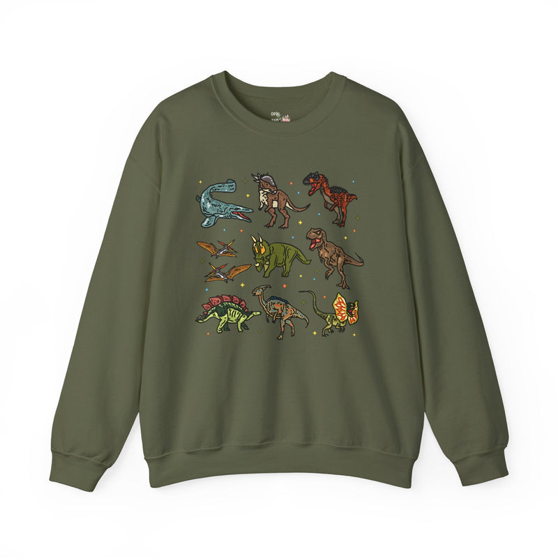 Doodle Dinosaur Sweatshirt with Stars | Shirt for Dinosaur Lovers of All Ages with Cute Retro Aesthetic Stars, 90s Vibe, Cute Birthday Gift - Opal and June