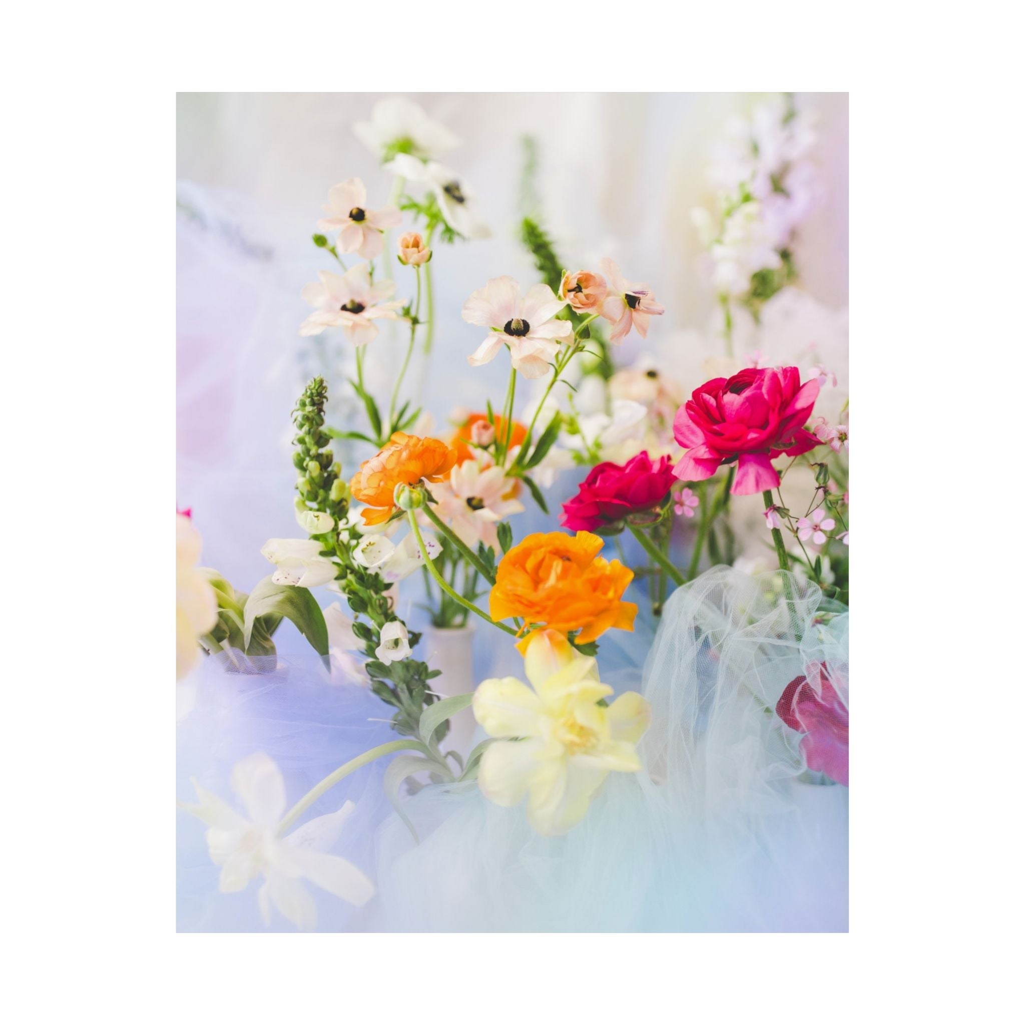 Dreamy Floral Photo Print with Foxglove and Ranunculus Flowers: Original Photograph, Print of Flowers with Vintage Aesthetic for Gardener - Opal and June