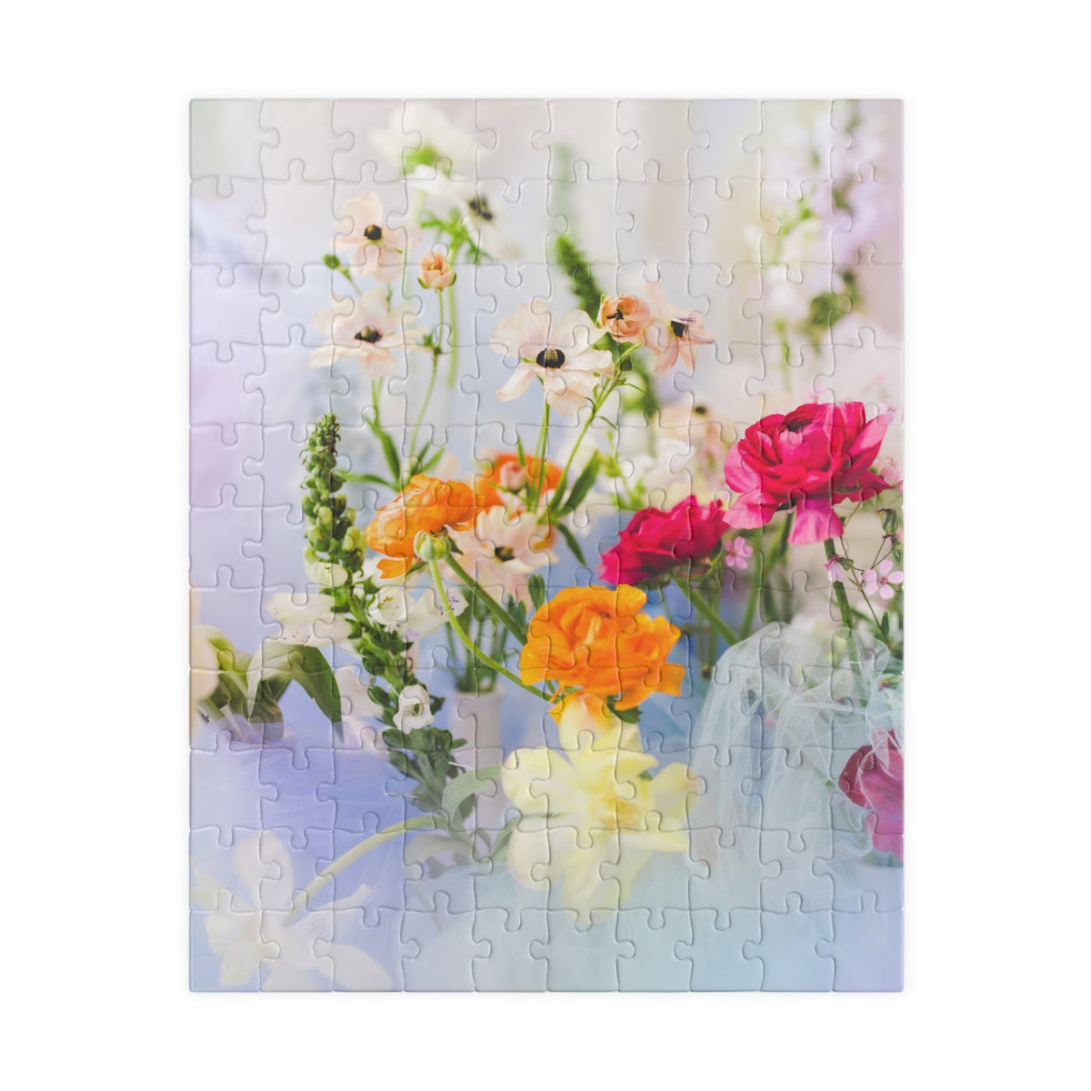 Dreamy Floral Puzzle with Foxglove and Ranunculus Flowers: Original Photograph, Puzzle of Flowers with Vintage Aesthetic for Gardener - Opal and June