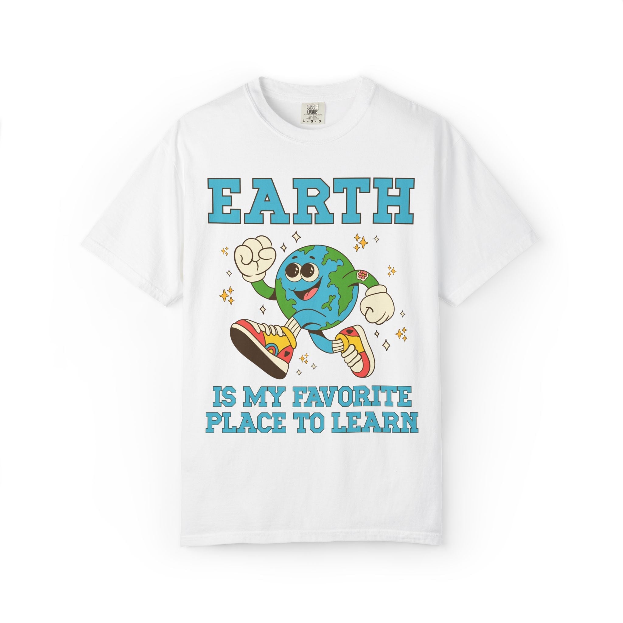 Earth is My Favorite Place to Learn: Cute Matching Teacher Tee Shirt for Spring, Science Teacher, Environmental Science Major Tee with Stars - Opal and June