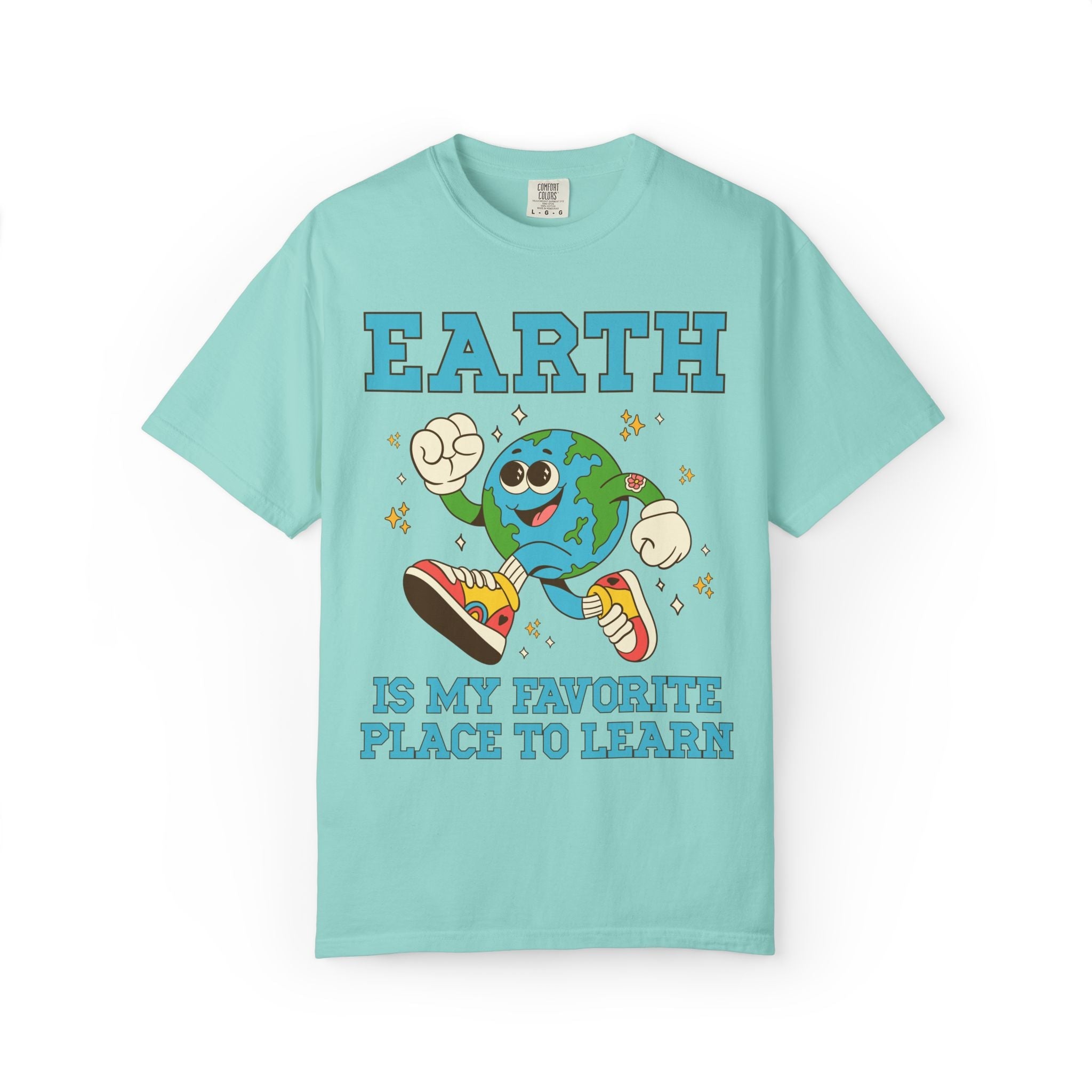 Earth is My Favorite Place to Learn: Cute Matching Teacher Tee Shirt for Spring, Science Teacher, Environmental Science Major Tee with Stars - Opal and June