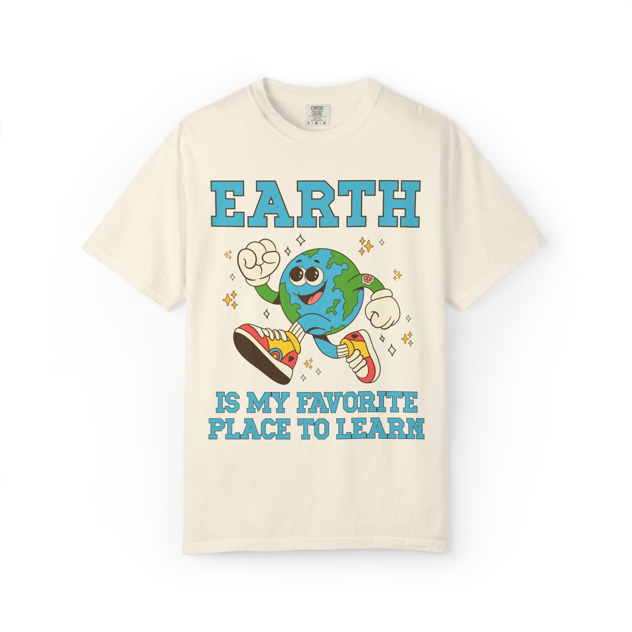 Earth is My Favorite Place to Learn: Cute Matching Teacher Tee Shirt for Spring, Science Teacher, Environmental Science Major Tee with Stars - Opal and June