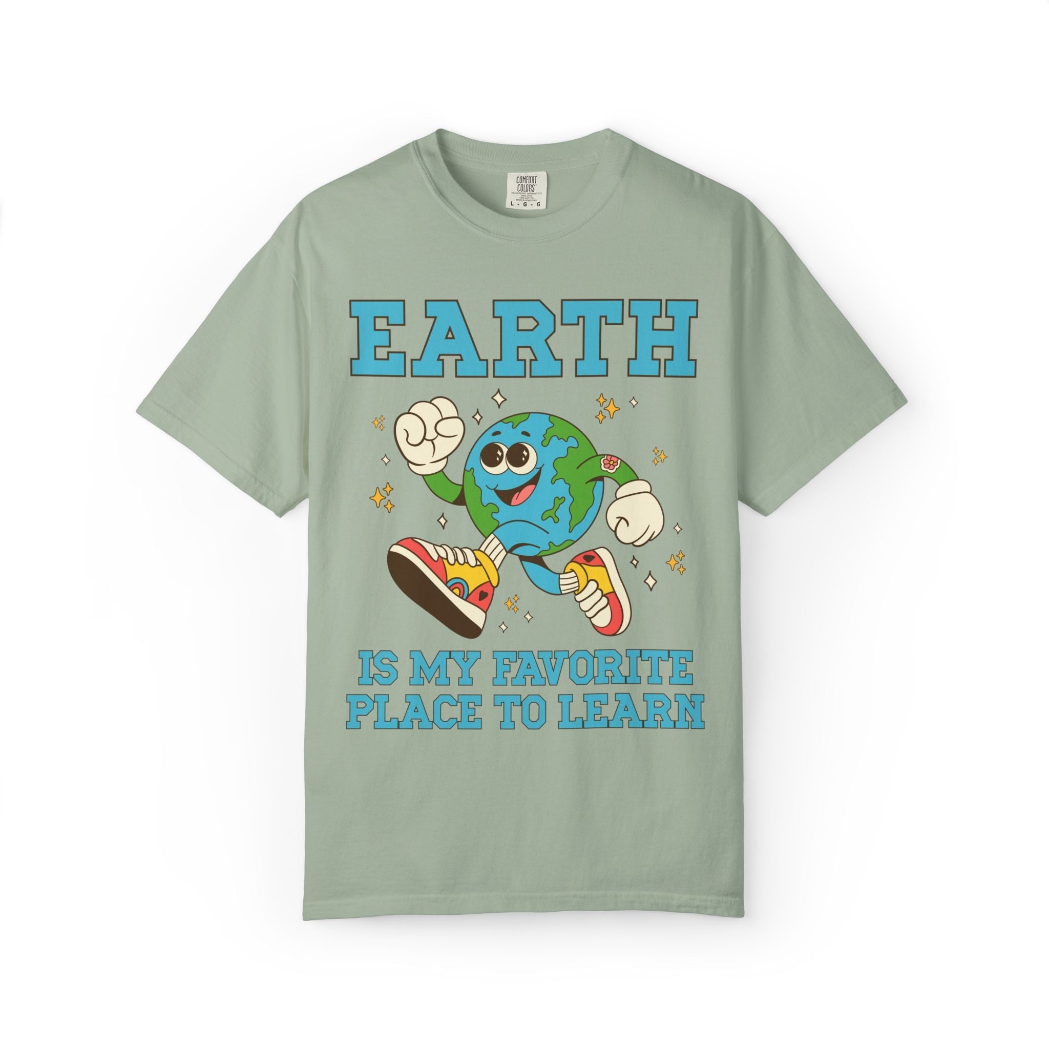 Earth is My Favorite Place to Learn: Cute Matching Teacher Tee Shirt for Spring, Science Teacher, Environmental Science Major Tee with Stars - Opal and June