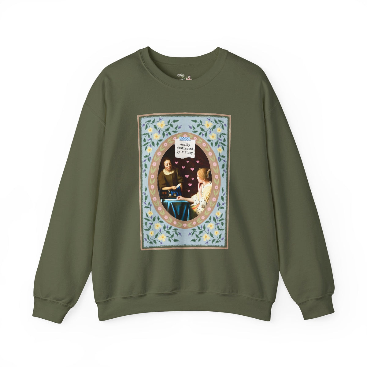 Easily Distracted by History Floral Art History Buff Sweatshirt with Flowers for Women's History Buff or Friend Who Loves History Not Gossip - Opal and June