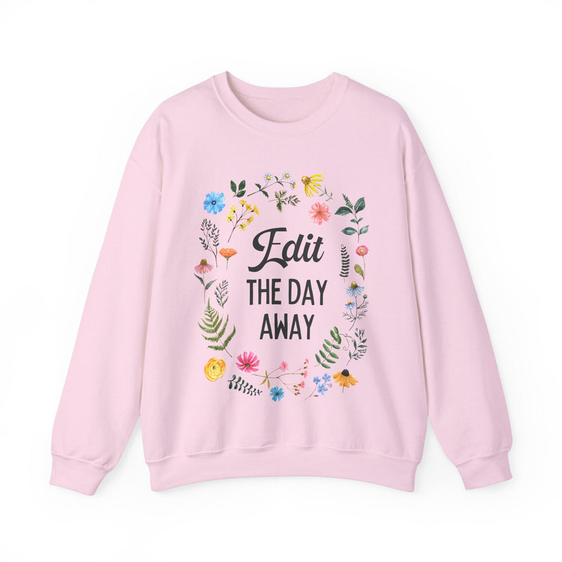 Editing Day Sweatshirt for Photographer: Edit the Day Away | Floral Cottagecore Shirt for Author or Creative Writer, Gift for Videographer - Opal and June