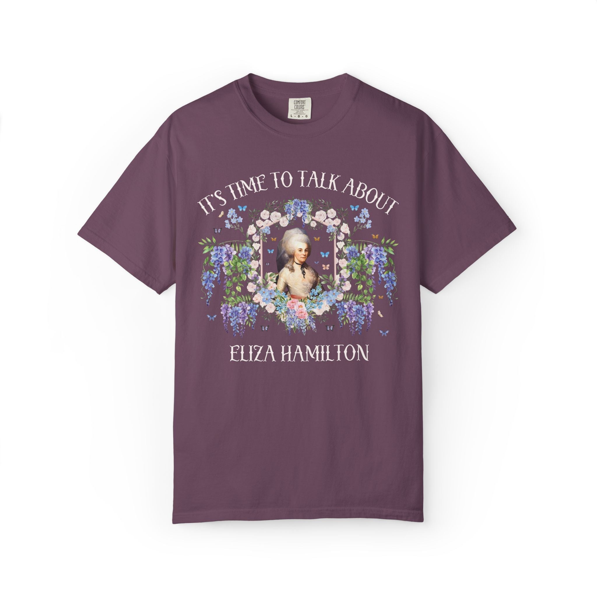 Eliza Hamilton Women's History T-Shirt with Flowers: 18th Century American History, 1700s and 1800s US Revolutionary War History Teacher Tee - Opal and June