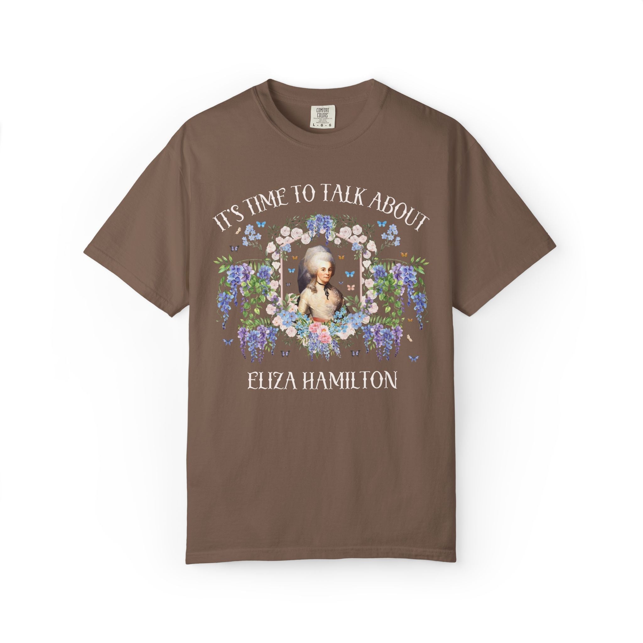 Eliza Hamilton Women's History T-Shirt with Flowers: 18th Century American History, 1700s and 1800s US Revolutionary War History Teacher Tee - Opal and June