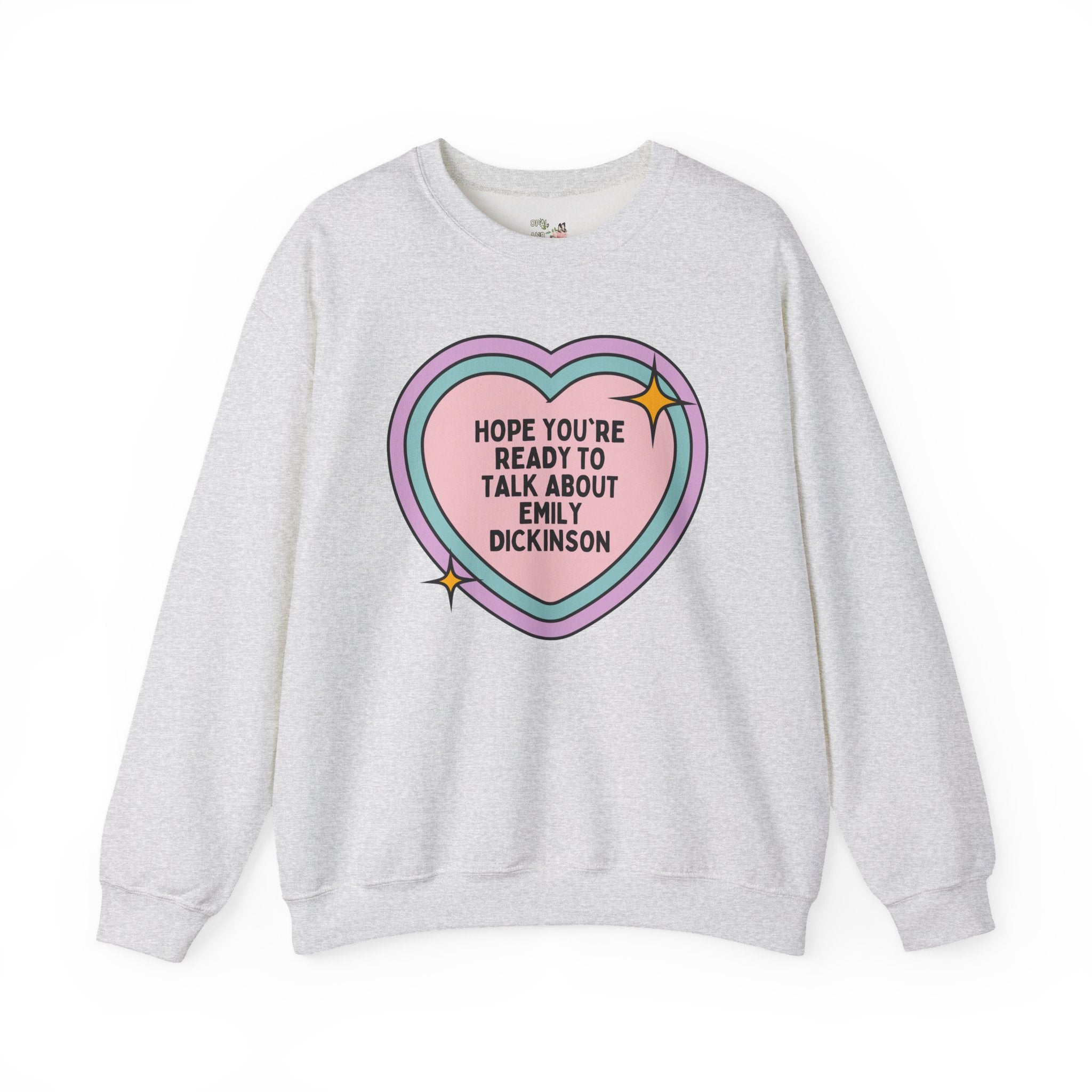 Emily Dickinson Bookish Sweatshirt with Cute Retro Heart, Gift for Bookworm Who Loves 19th Century Writers, Womens History Poetry Crewneck - Opal and June