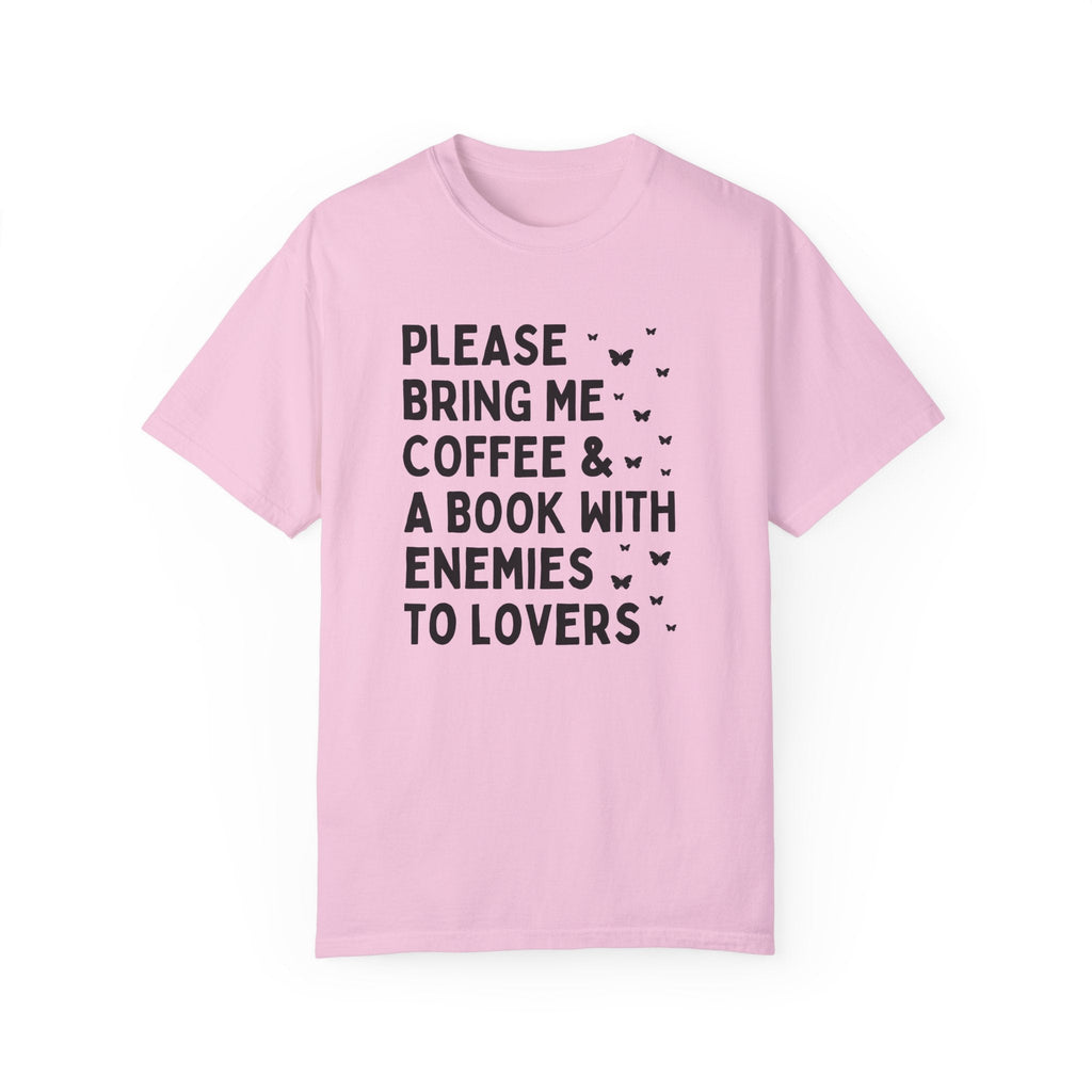 Enemies to Lovers Romance Tropes Tee Shirt: Book Lover Gift Idea, Romantasy Reader Who Loves Romance Tropes and Coffee, Silly Bookworm Tee - Opal and June