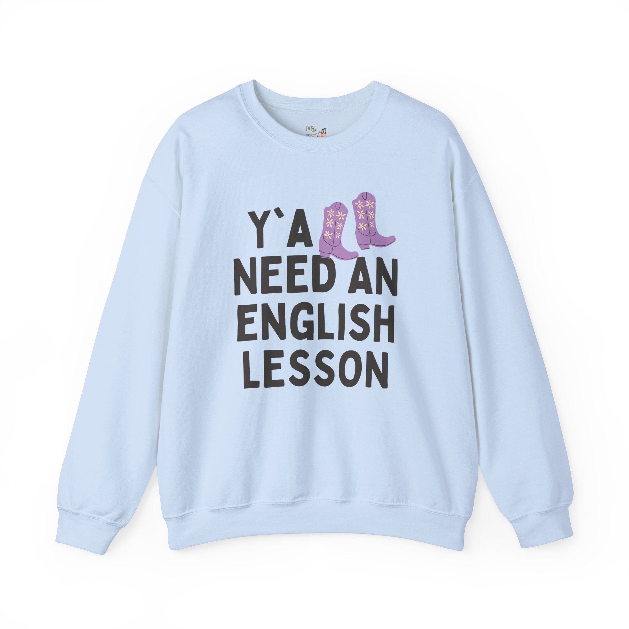 English Teacher Sweatshirt with Groovy Western Vibe: Y'all Need an English Lesson, Cute ELA Teacher Crewneck, Funny Literacy Professor Shirt - Opal and June
