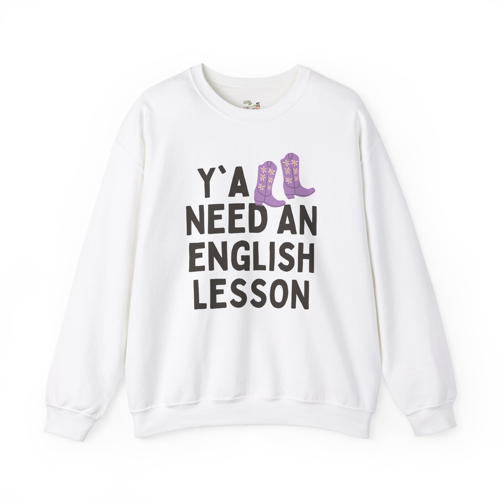English Teacher Sweatshirt with Groovy Western Vibe: Y'all Need an English Lesson, Cute ELA Teacher Crewneck, Funny Literacy Professor Shirt - Opal and June