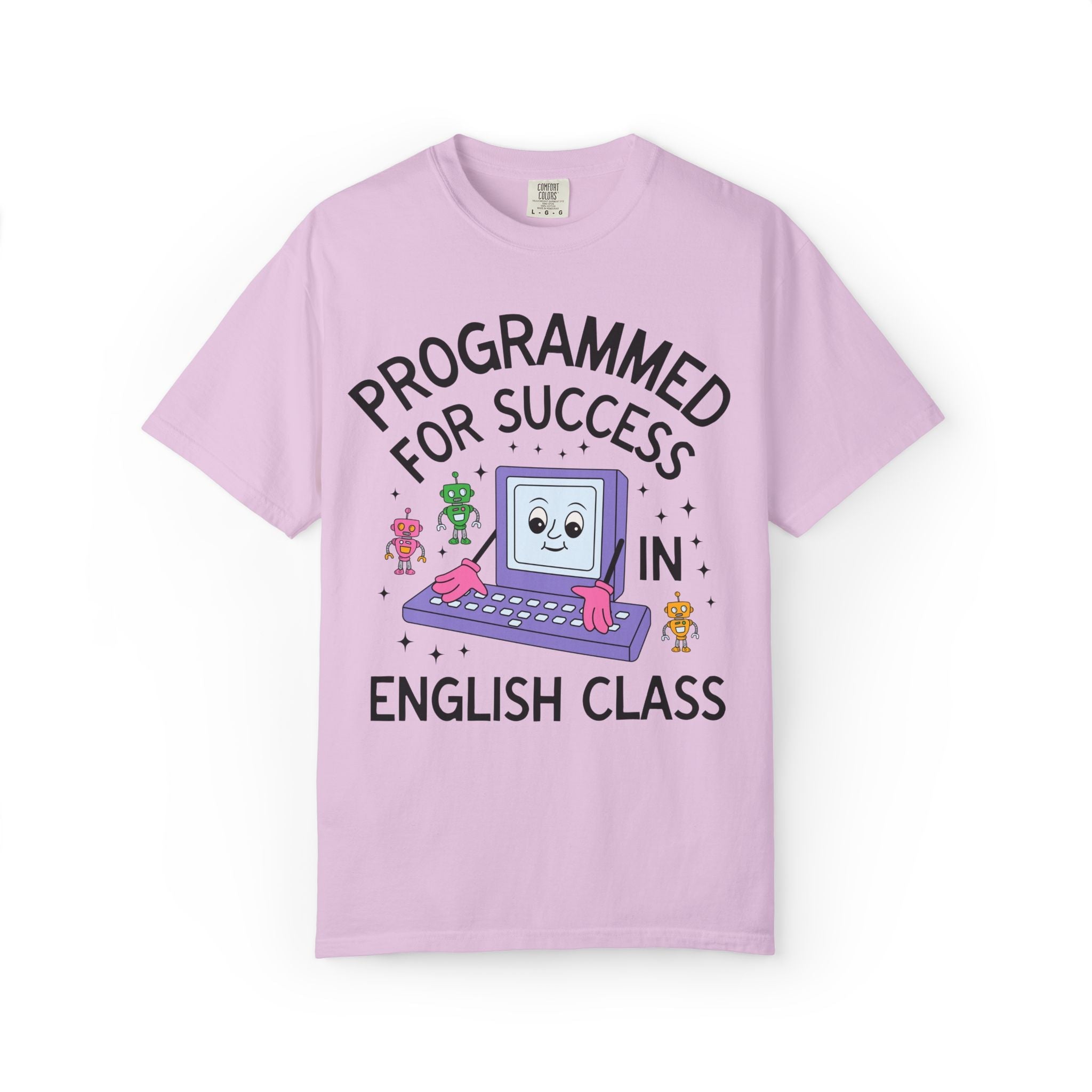 English Teacher Team T-Shirt: Programmed for Success in English Class, Colorful 90s Aesthetic Computer Science, High School Back to School - Opal and June