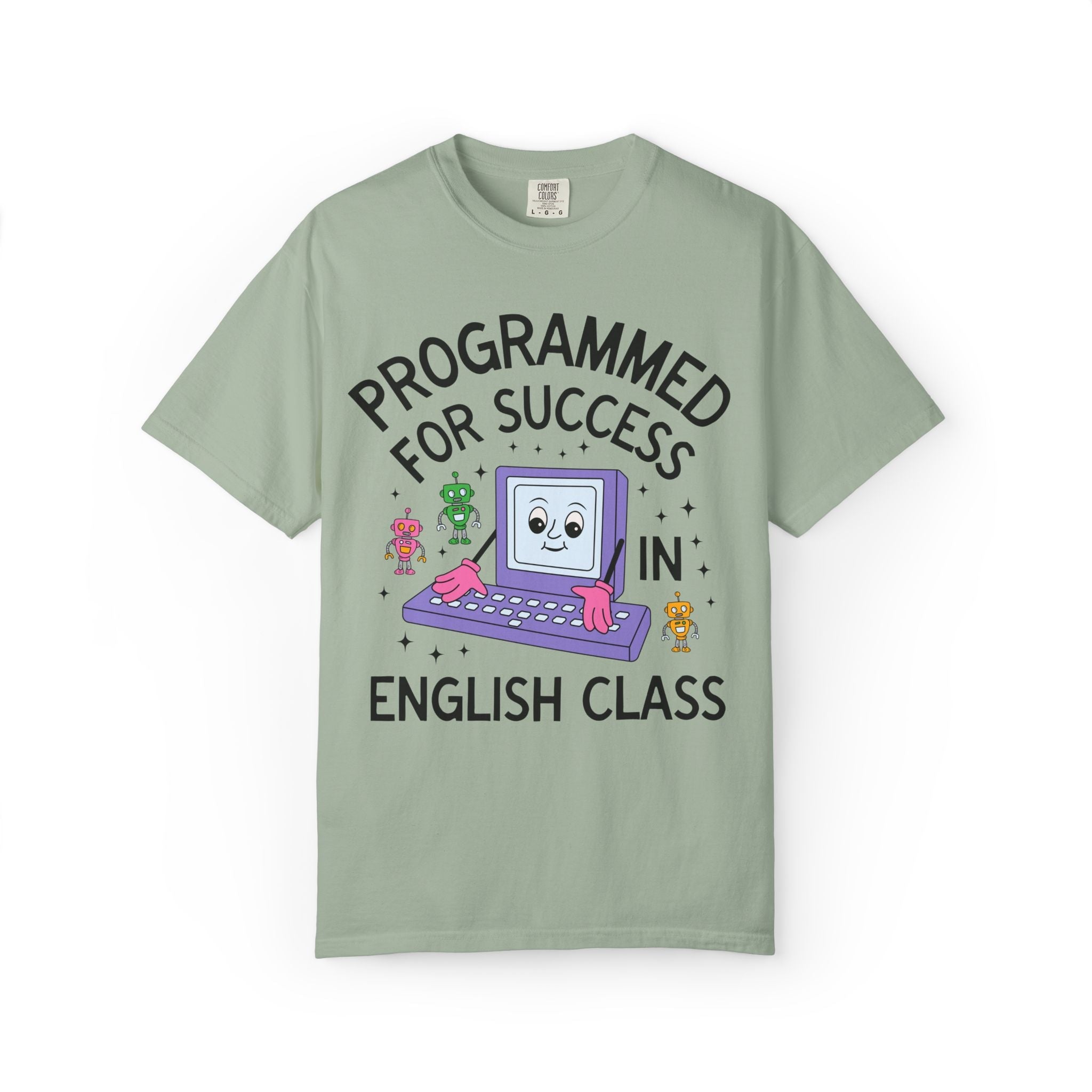 English Teacher Team T-Shirt: Programmed for Success in English Class, Colorful 90s Aesthetic Computer Science, High School Back to School - Opal and June
