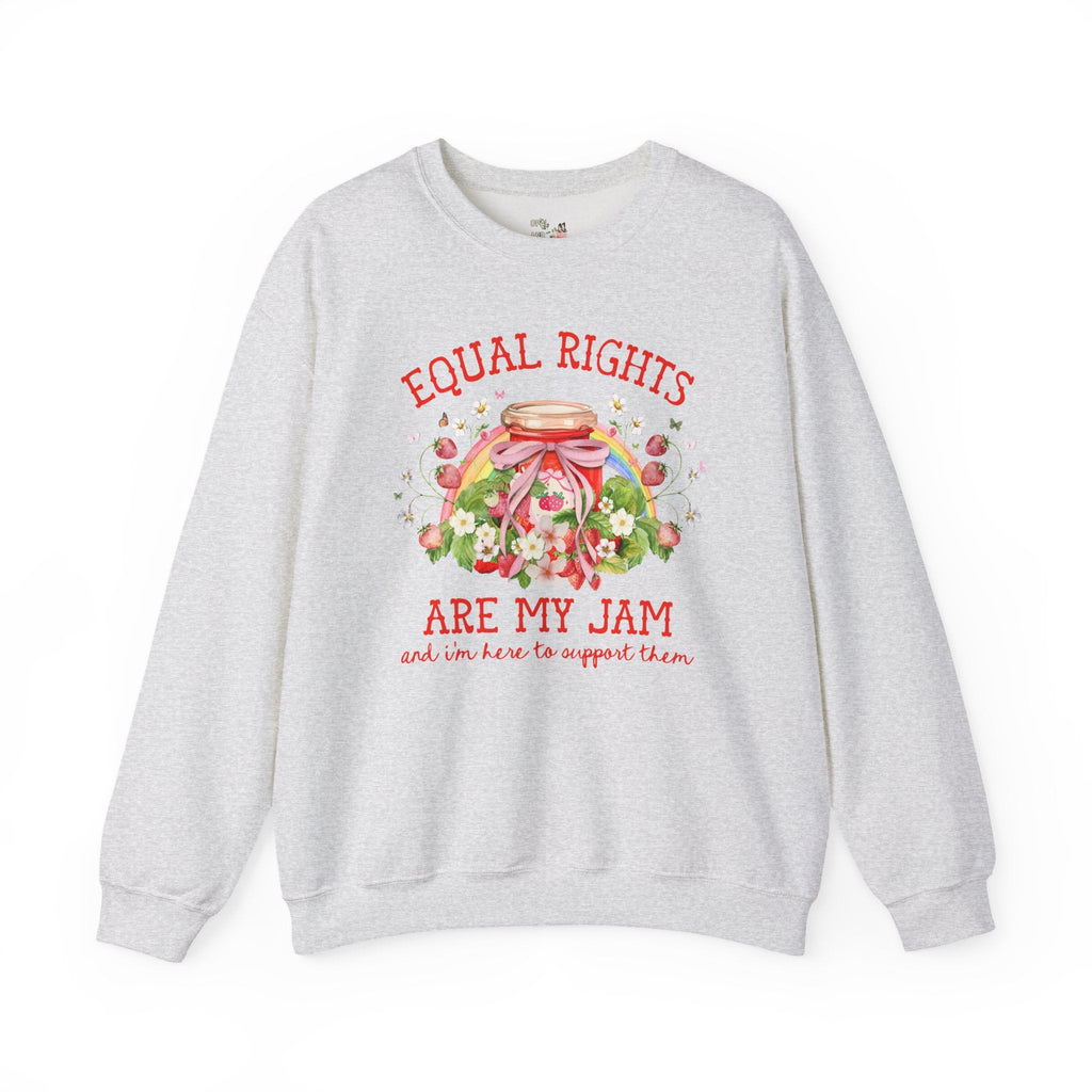 Equal Rights are My Jam: Funny Saying Gay Rights LGBTQ Sweatshirt with Rainbow, Cute Lesbian Shirt with Strawberries, Cottagecore Leftist - Opal and June